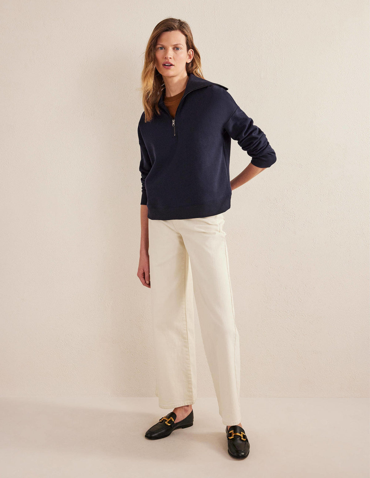 Funnel Neck Zip Sweatshirt-Navy - Image 5