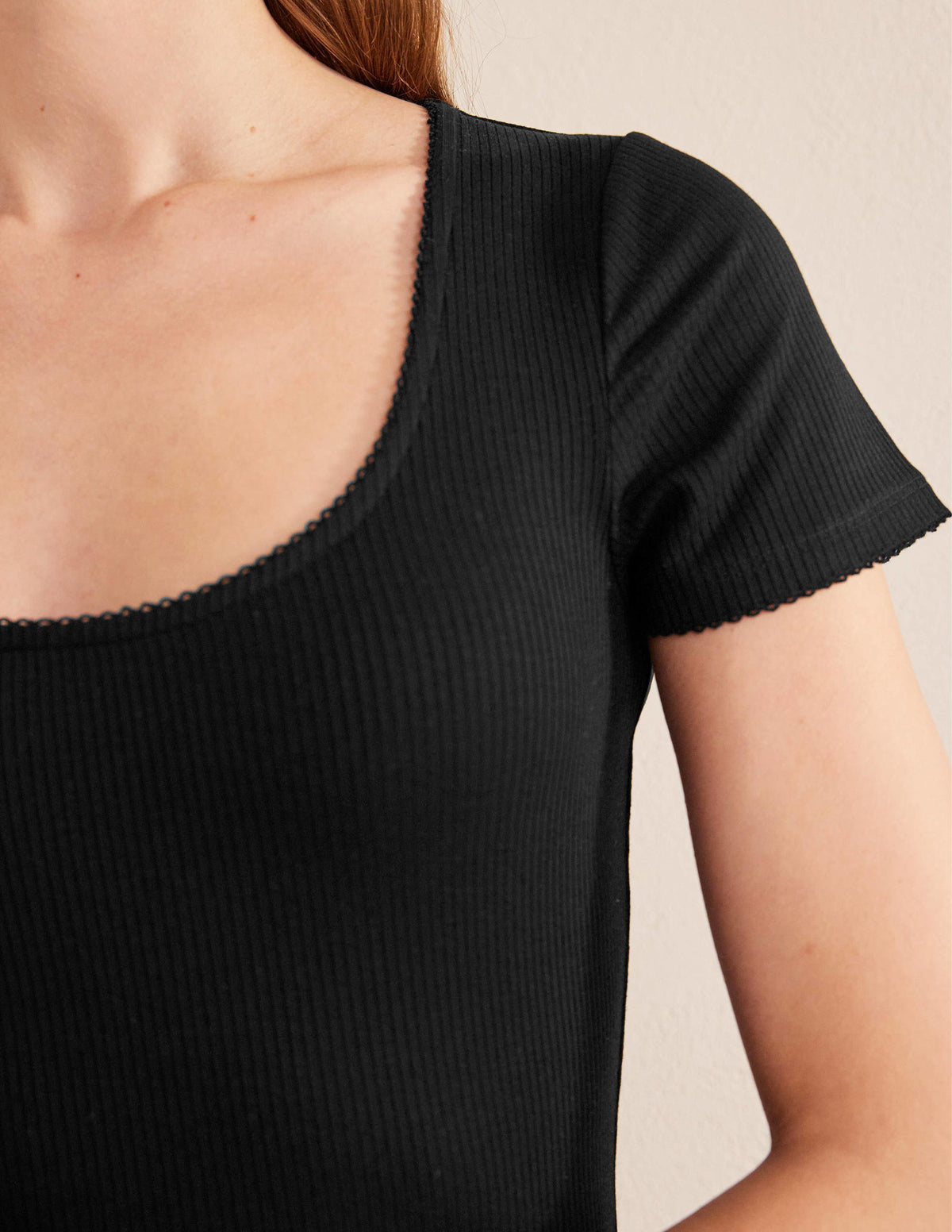 Scoop Neck Ribbed Top-Black-2