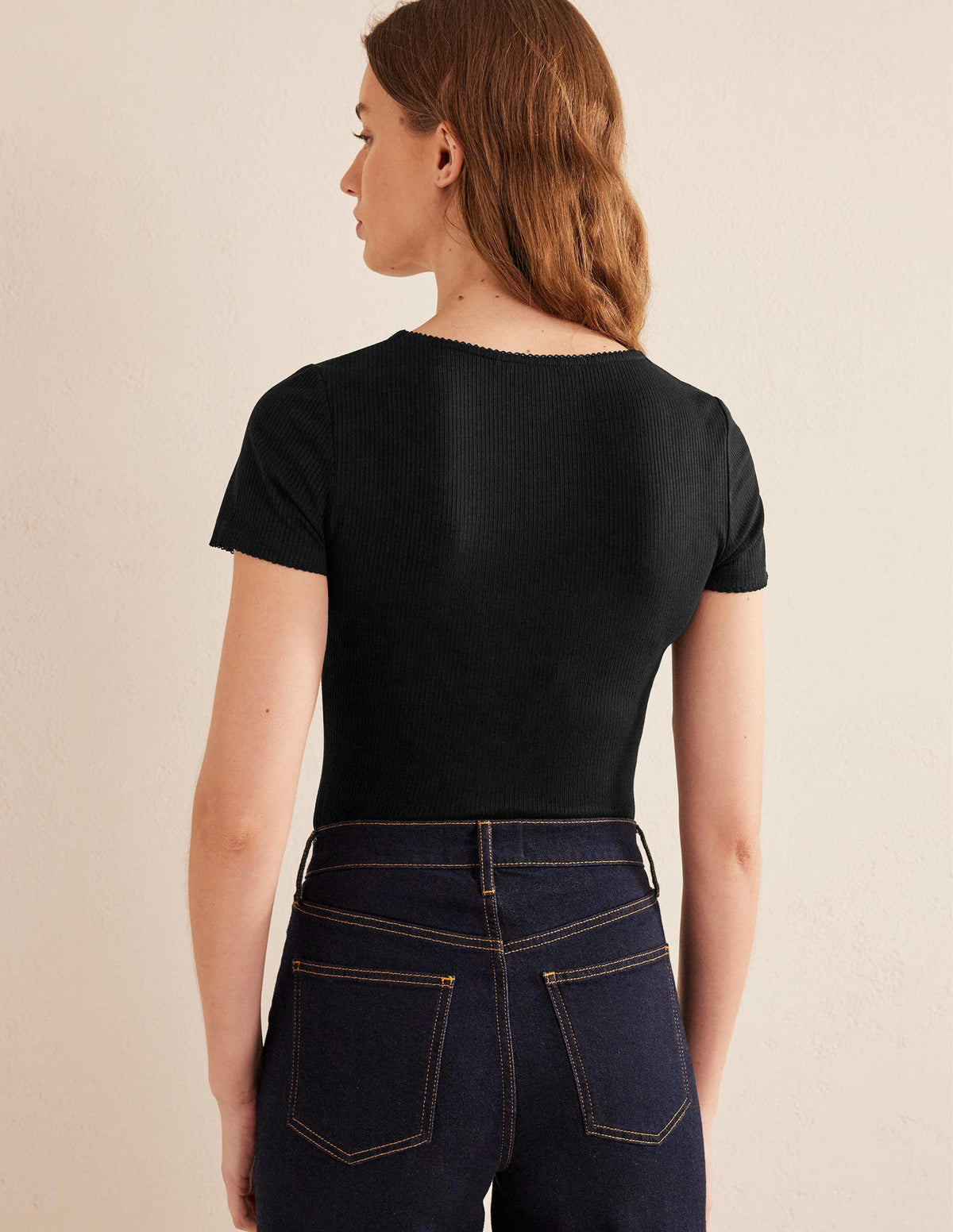 Scoop Neck Ribbed Top-Black - Image 3