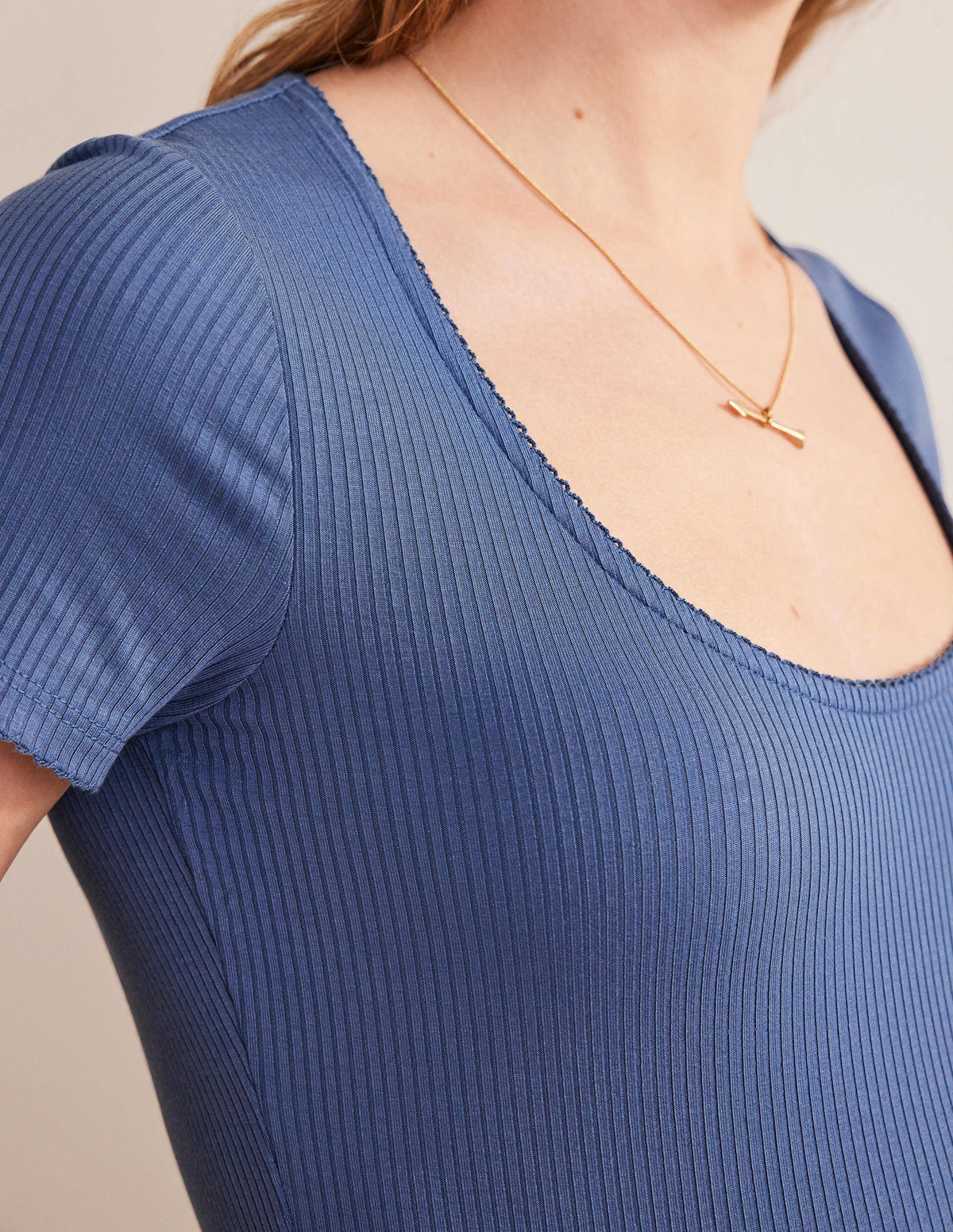 Scoop Neck Ribbed Top-French Blue - Image 2
