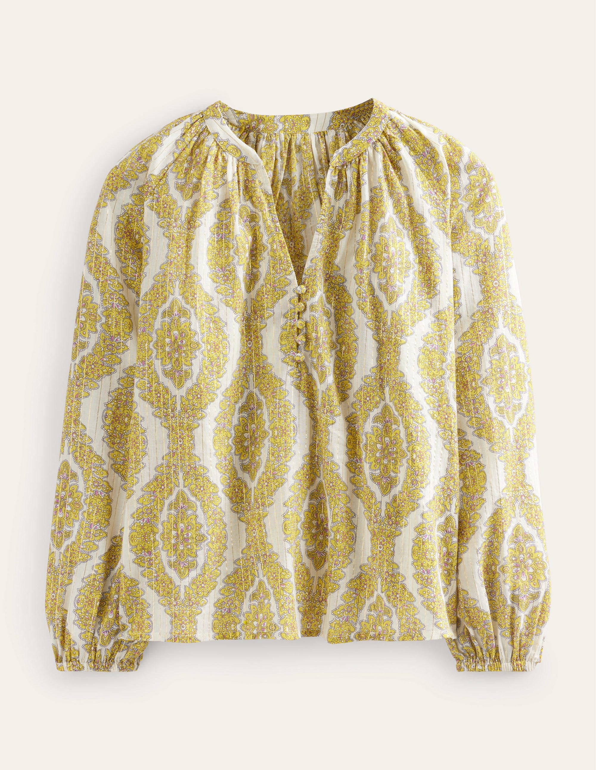 Printed Notch-Neck Sparkle Top-Pineapple, Botanic Wreath - Image 7