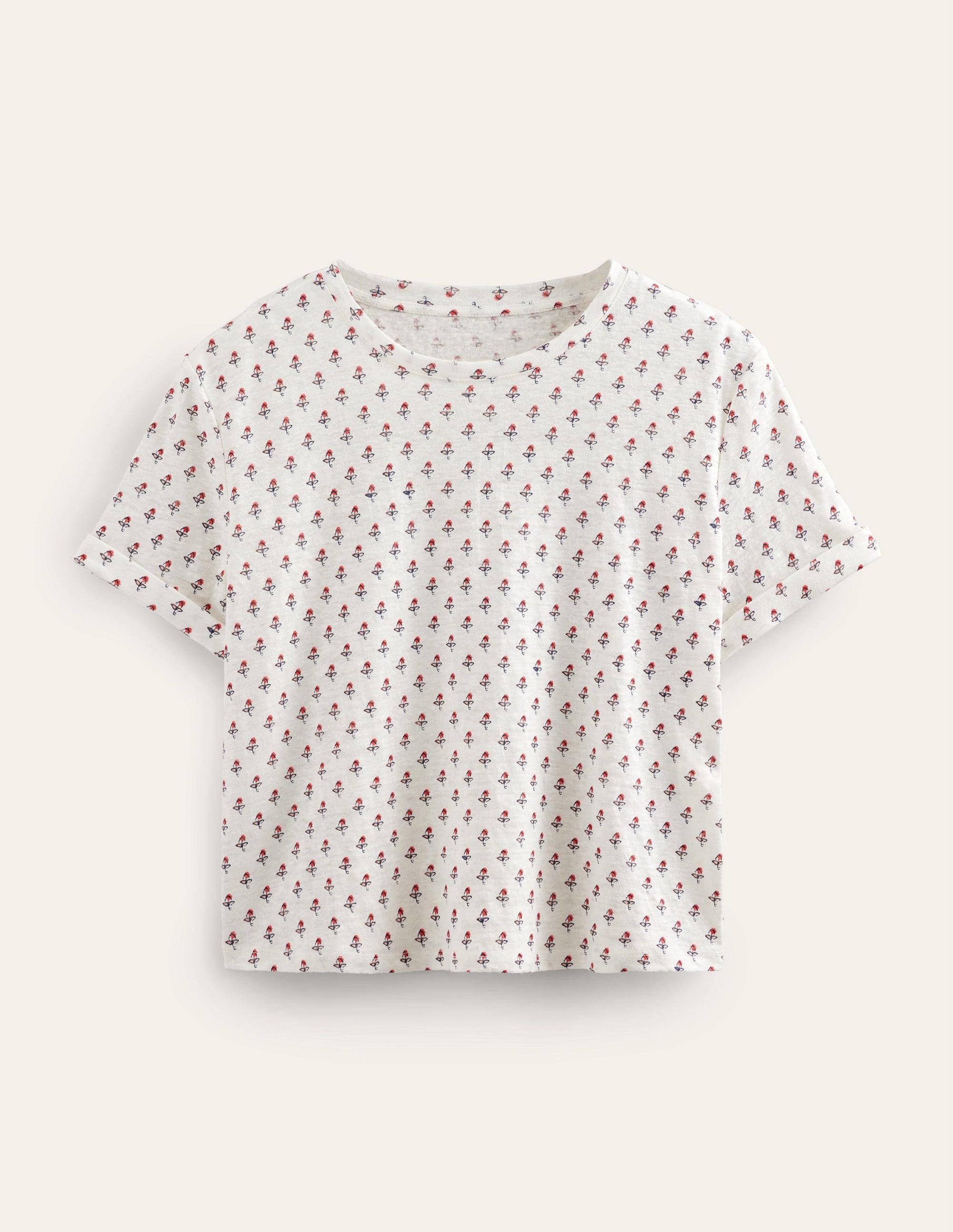 Printed Linen T-shirt-Ivory, Tulip Blush - Image 6