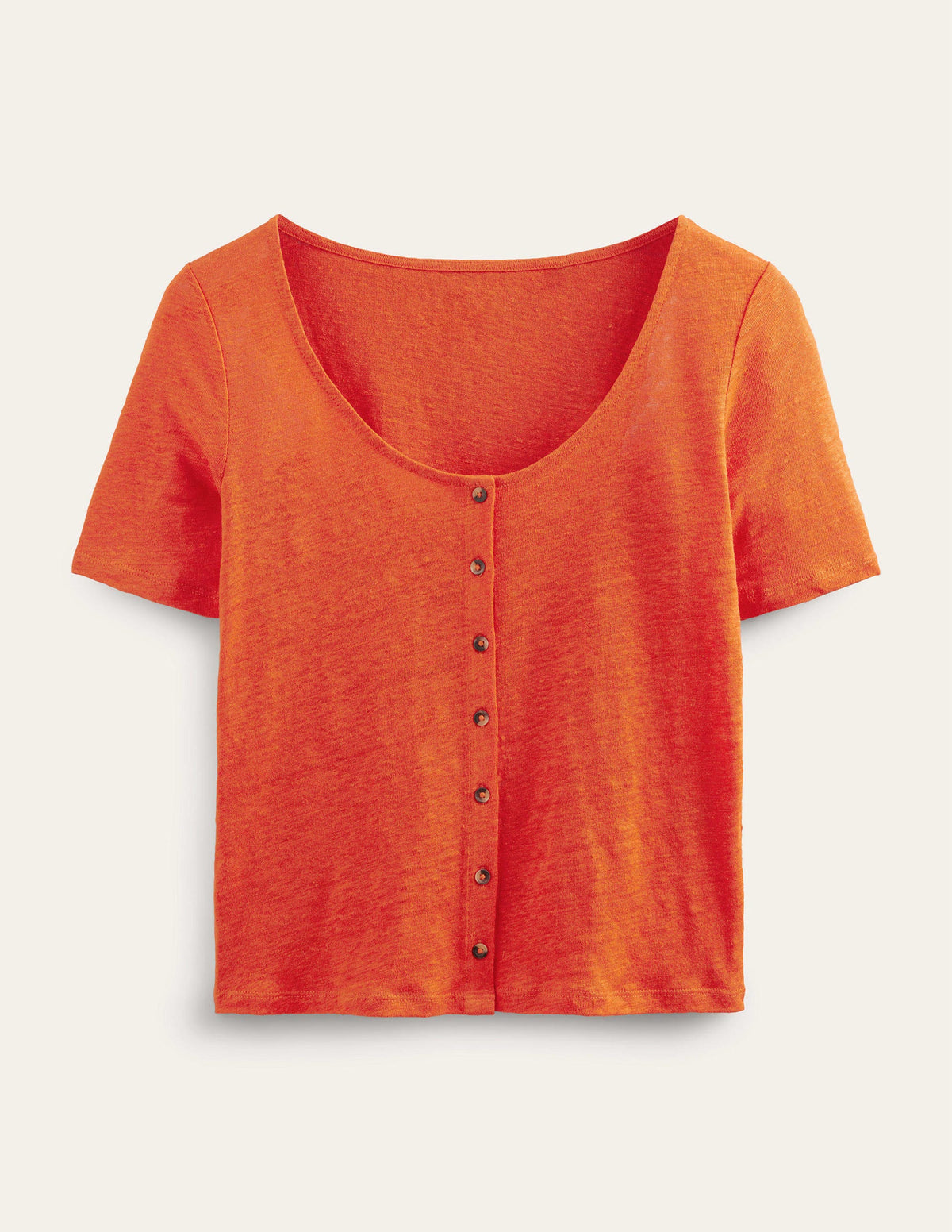 Scoop Neck Linen T-shirt-Blood Orange-6