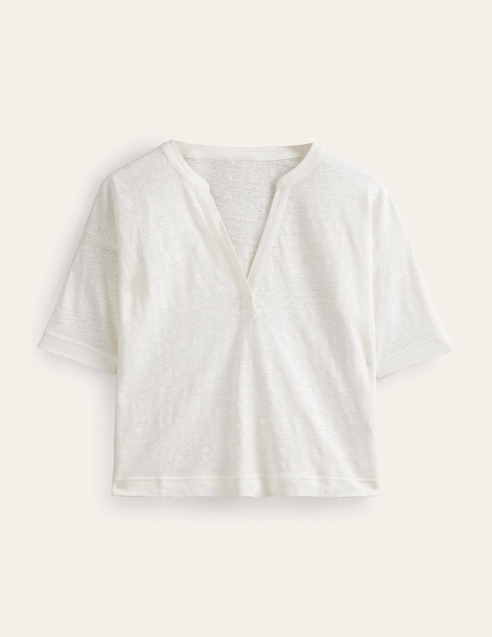 Notch Neck Linen Henley Top-Ivory-5