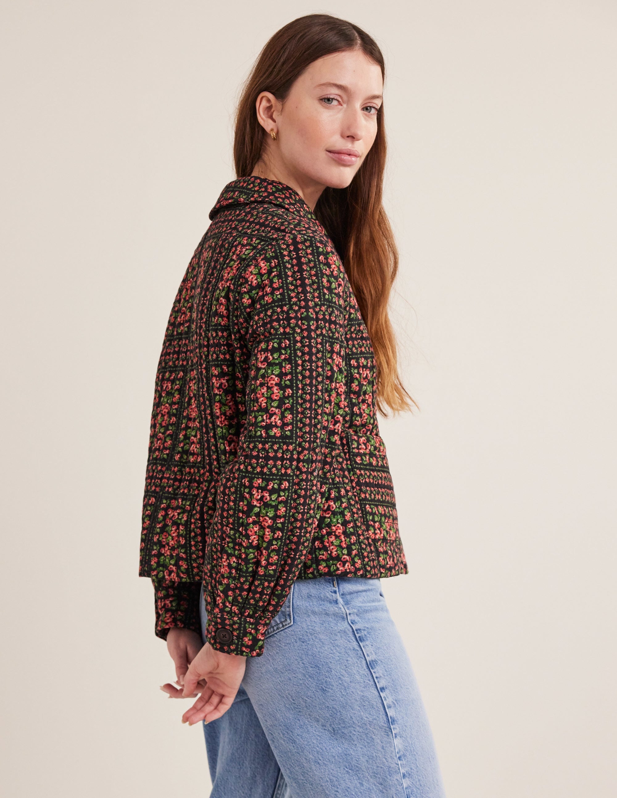 Quilted Printed Jacket-Black Based Print - Image 4