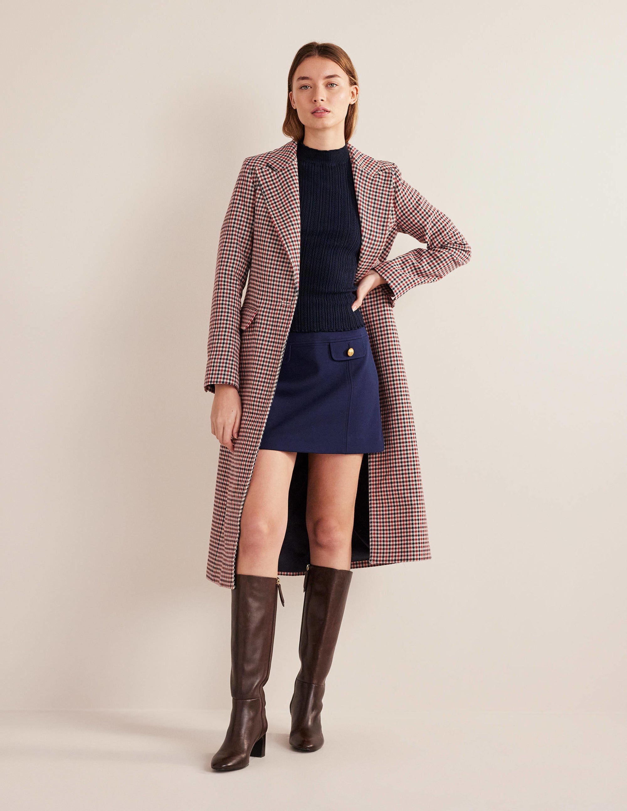 Tailored Check Maxi Coat-Red, Navy, Camel Check - Image 2