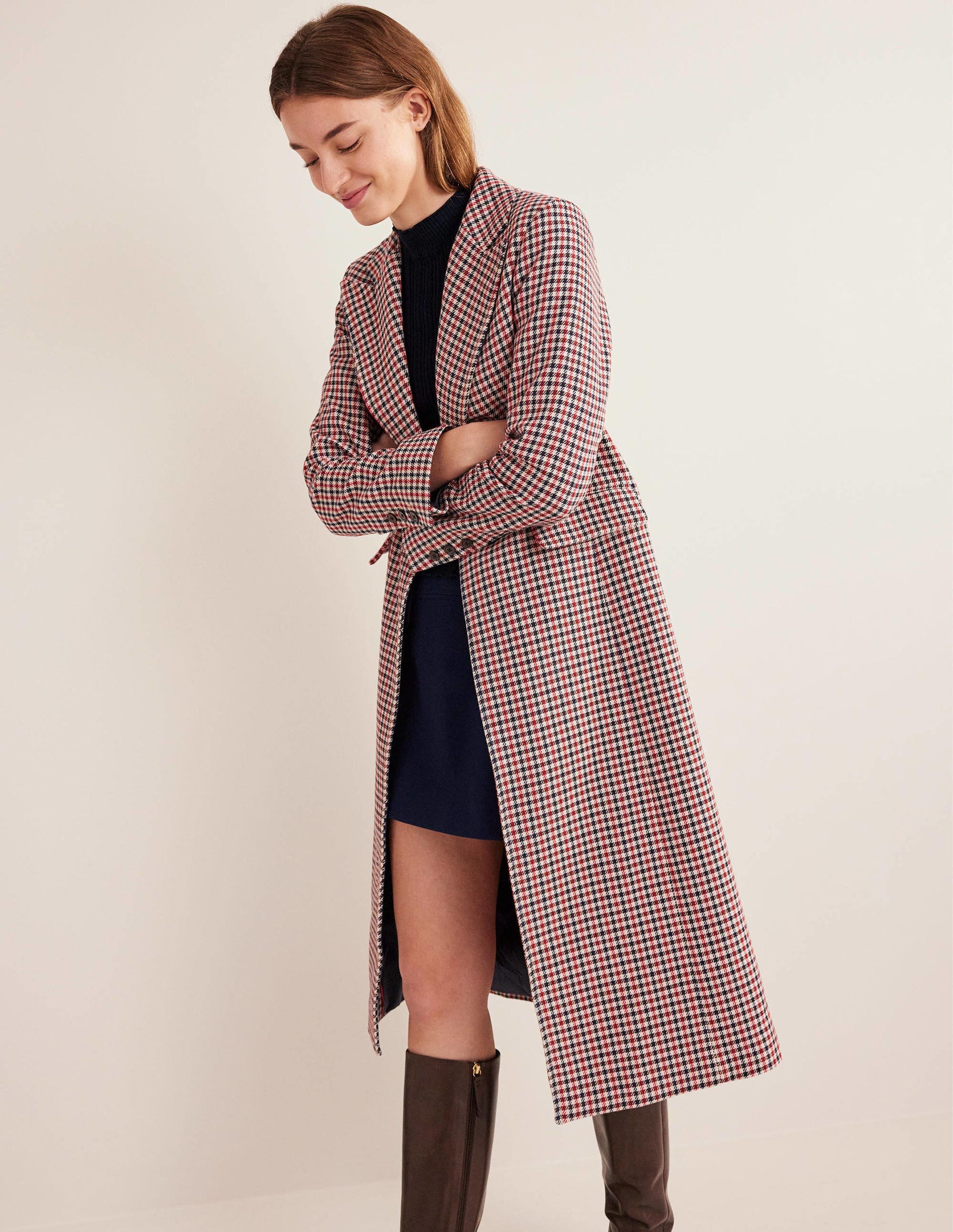 Tailored Check Maxi Coat-Red, Navy, Camel Check-5