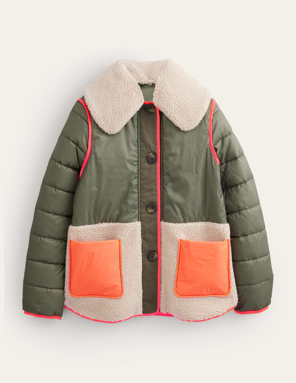 Quilted Borg Jacket-Khaki - Image 6