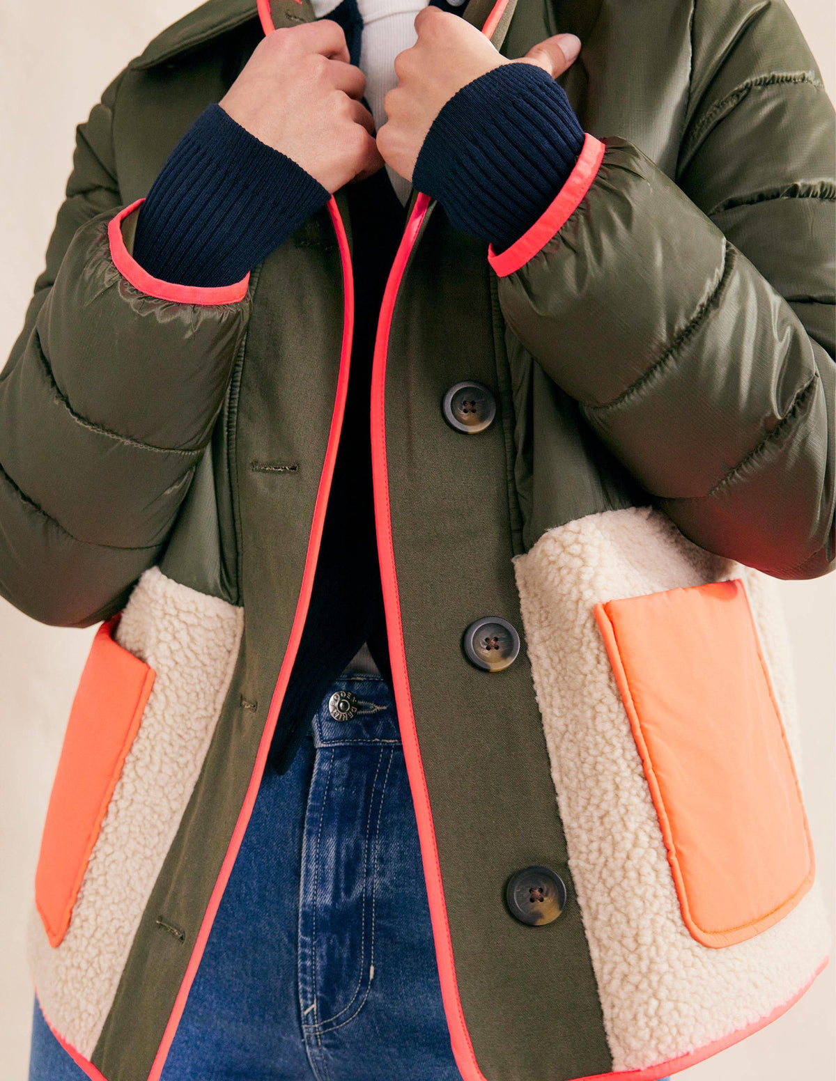 Quilted Borg Jacket-Khaki-2