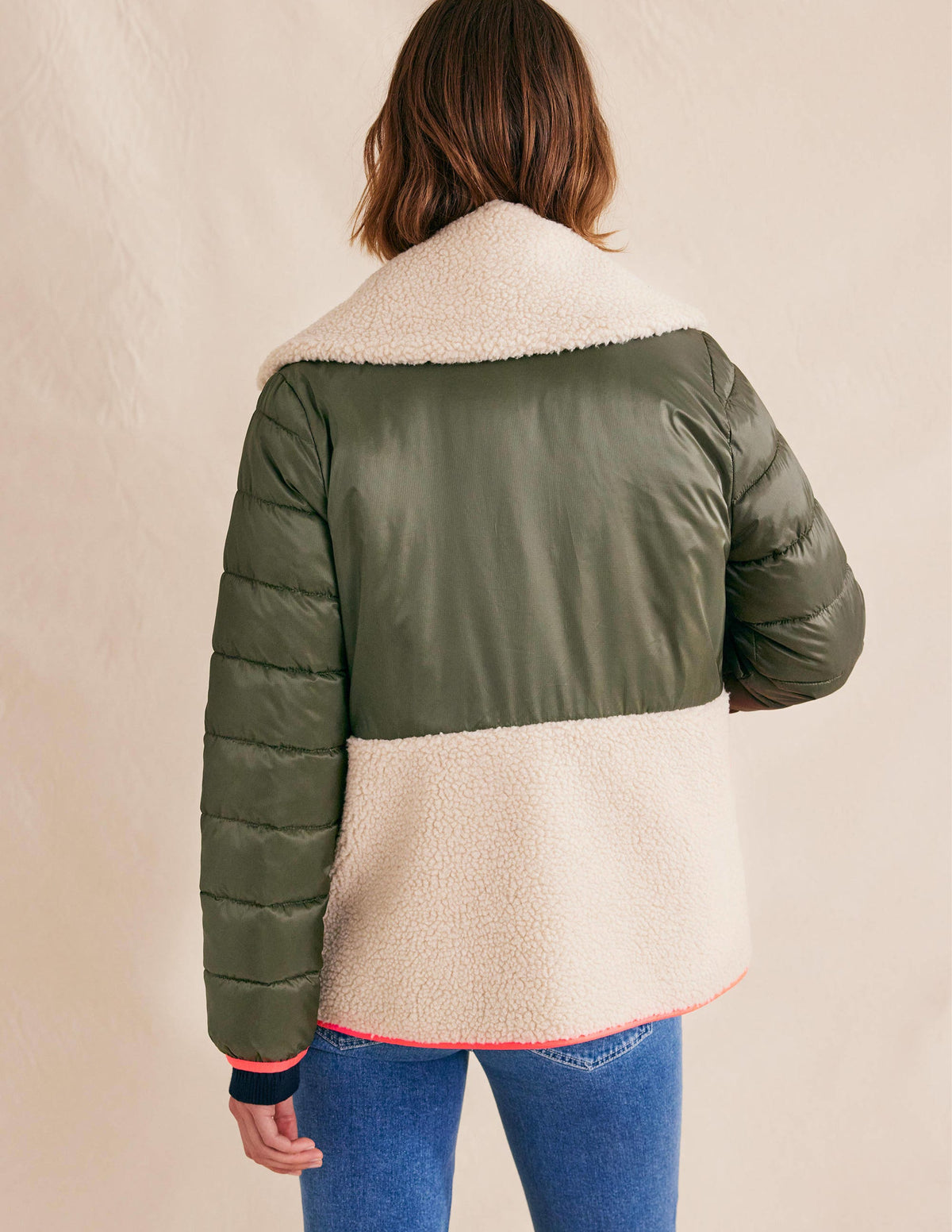 Quilted Borg Jacket-Khaki-3