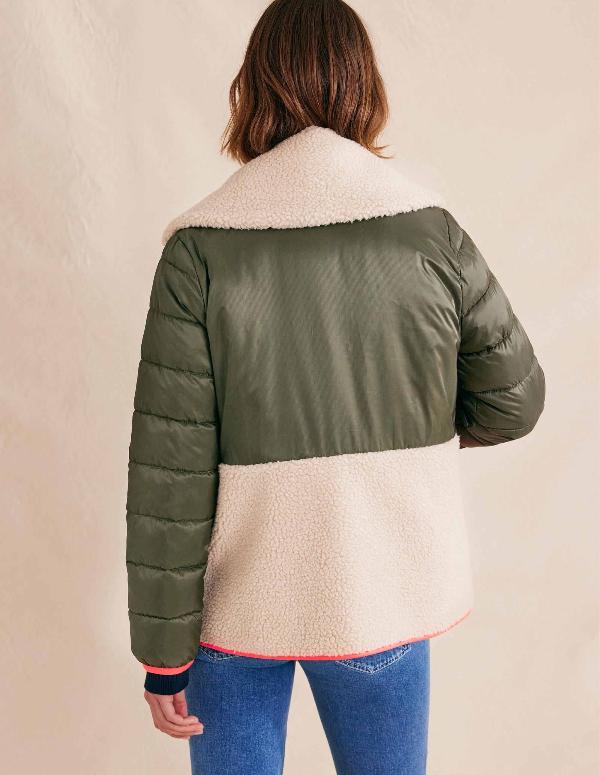 Quilted Borg Jacket-Khaki - Image 3
