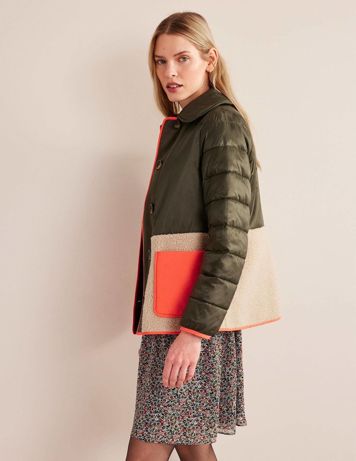 Quilted Borg Jacket-Khaki-5