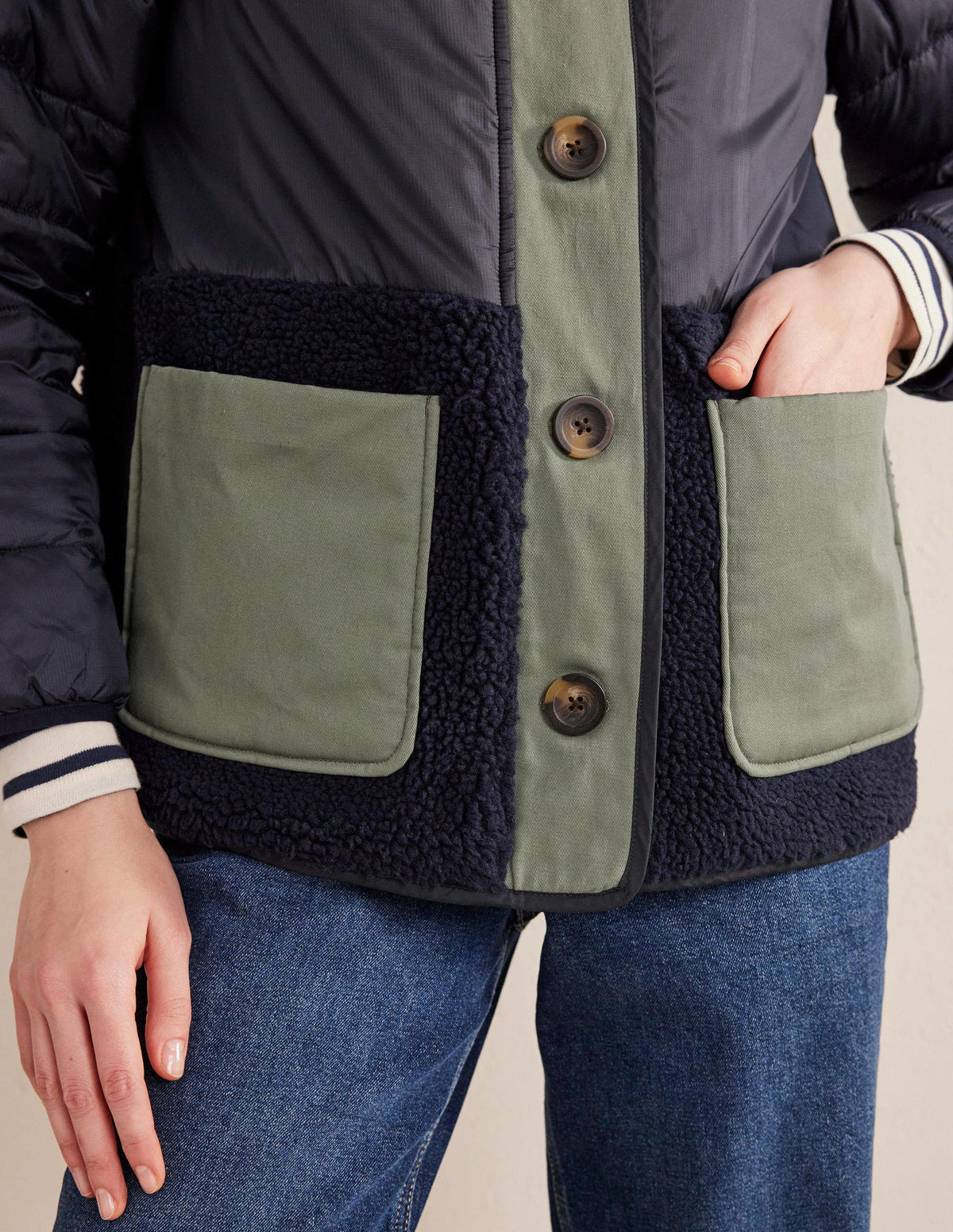 Quilted Borg Jacket-Navy - Image 2
