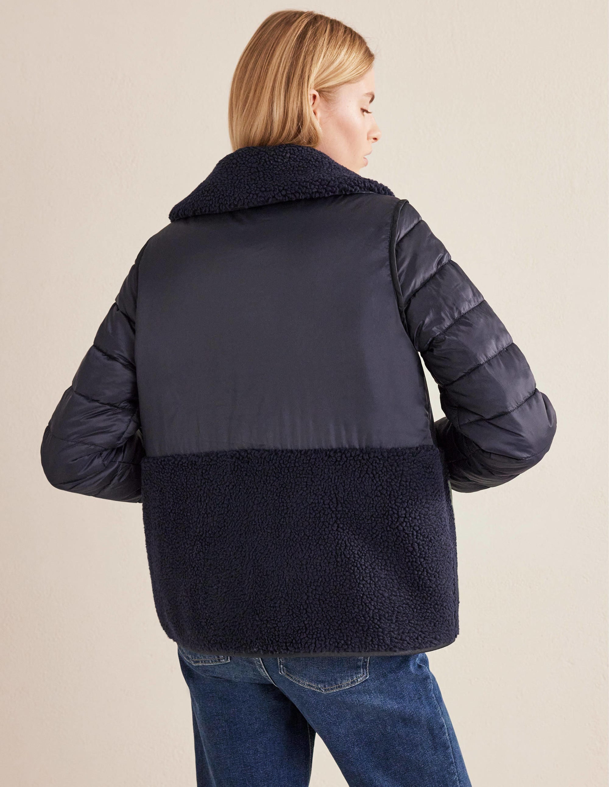 Quilted Borg Jacket-Navy - Image 3