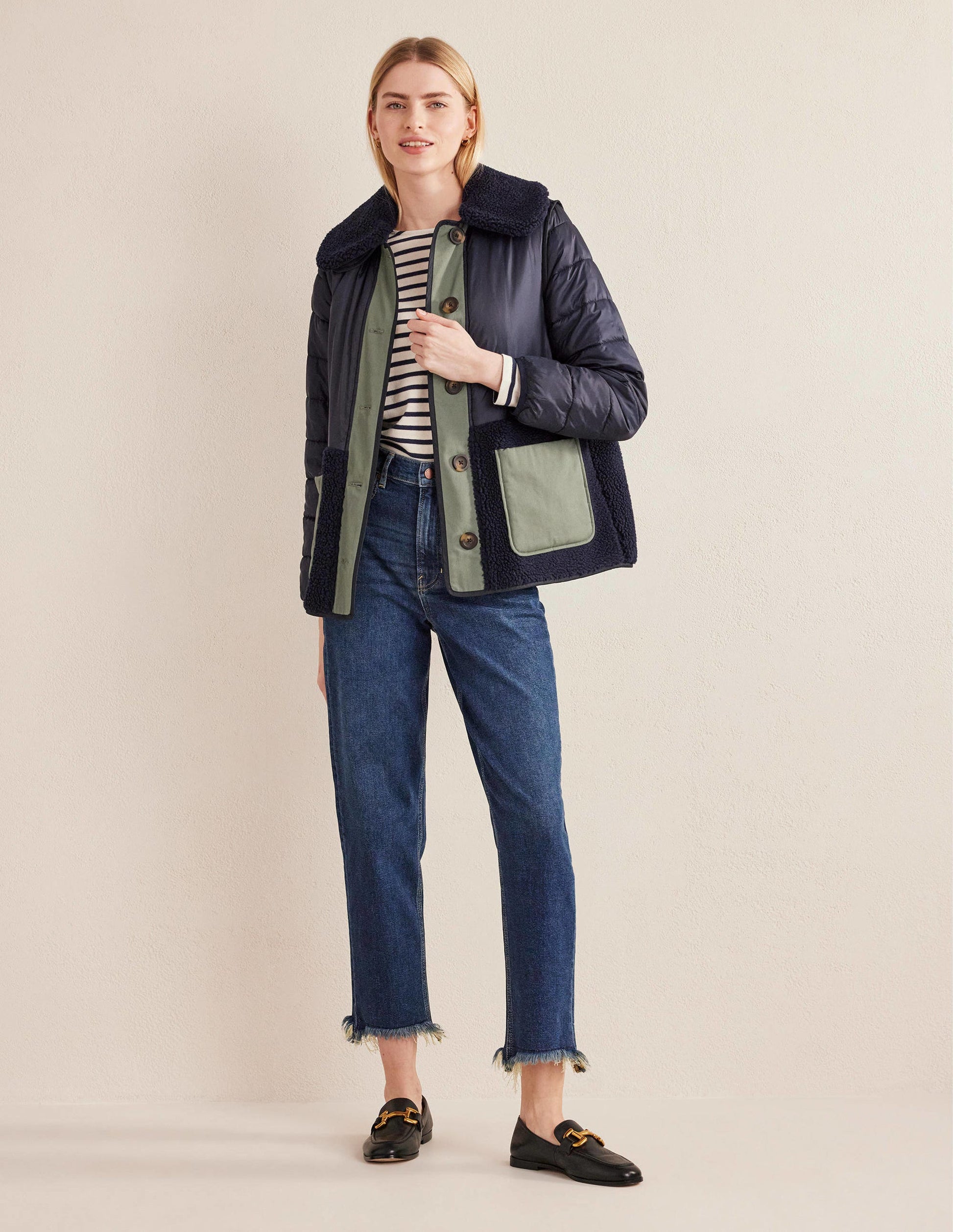 Quilted Borg Jacket-Navy-4