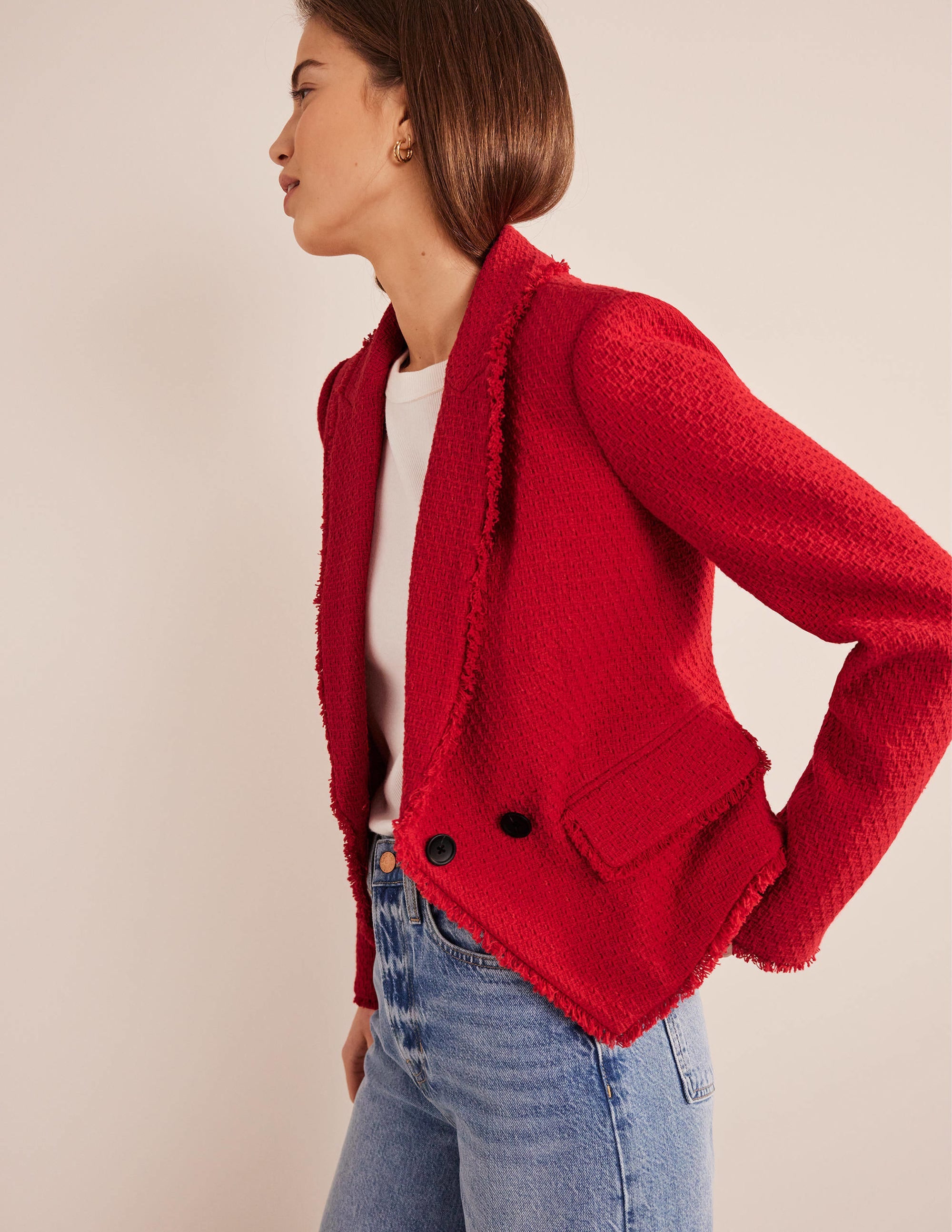 The York Cropped Cotton Blazer-Strawberry Tart - Image 1