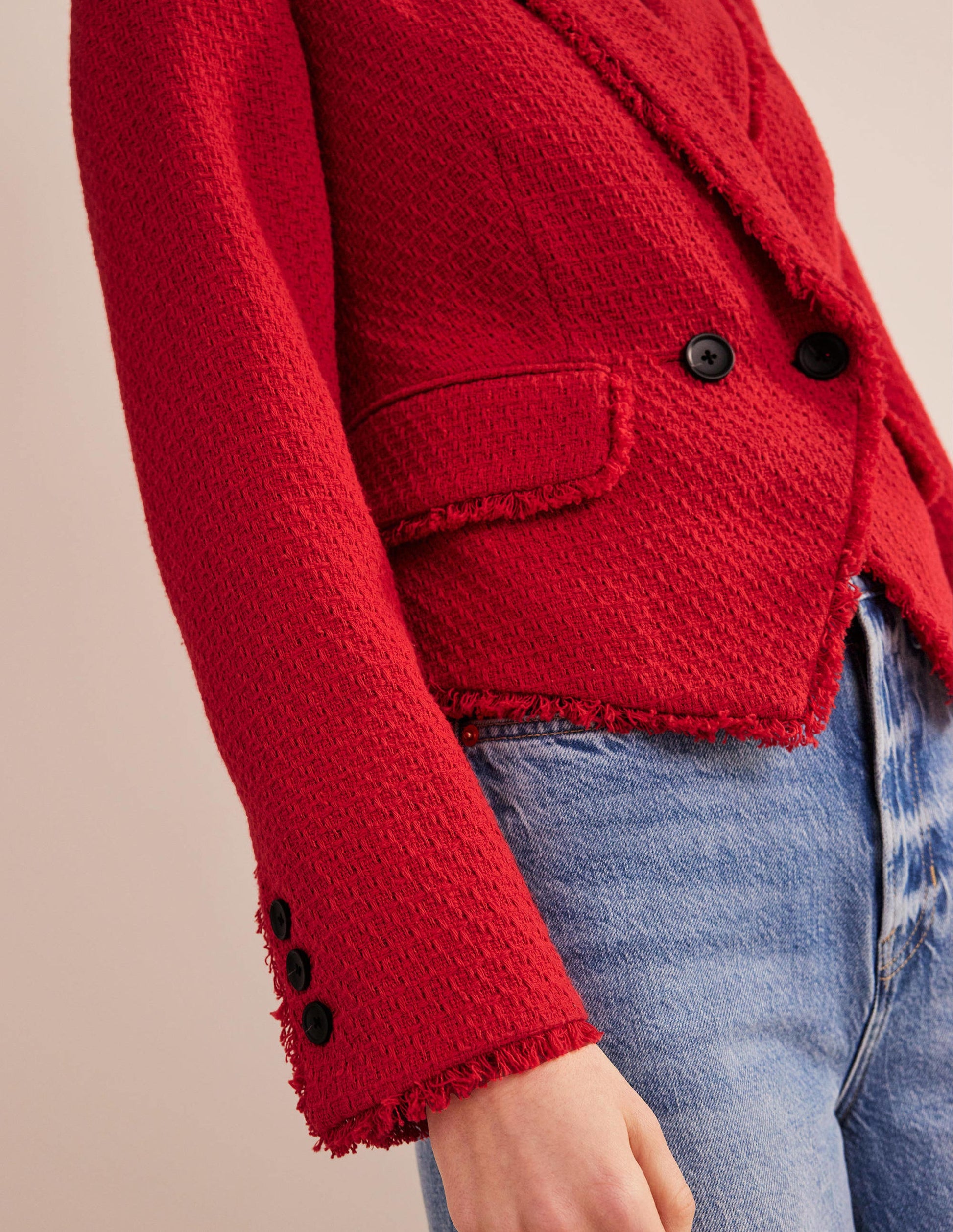 The York Cropped Cotton Blazer-Strawberry Tart-2