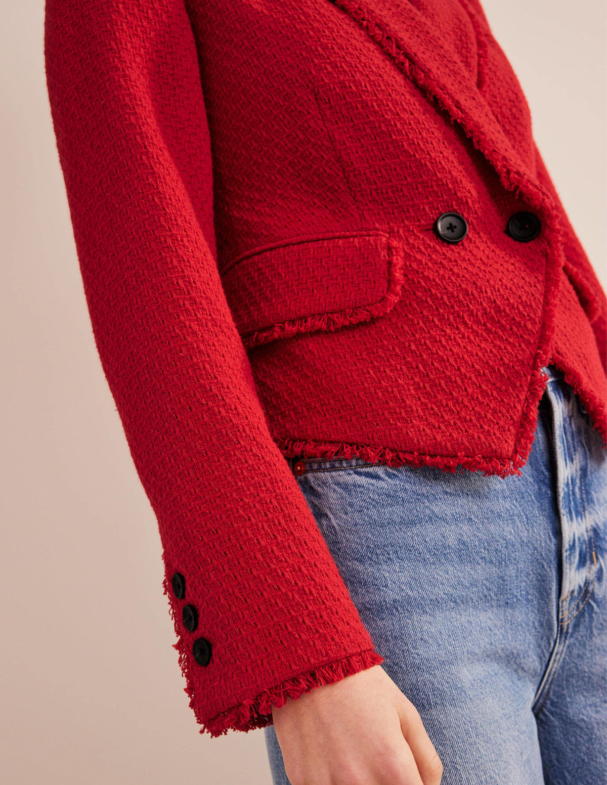 The York Cropped Cotton Blazer-Strawberry Tart - Image 2