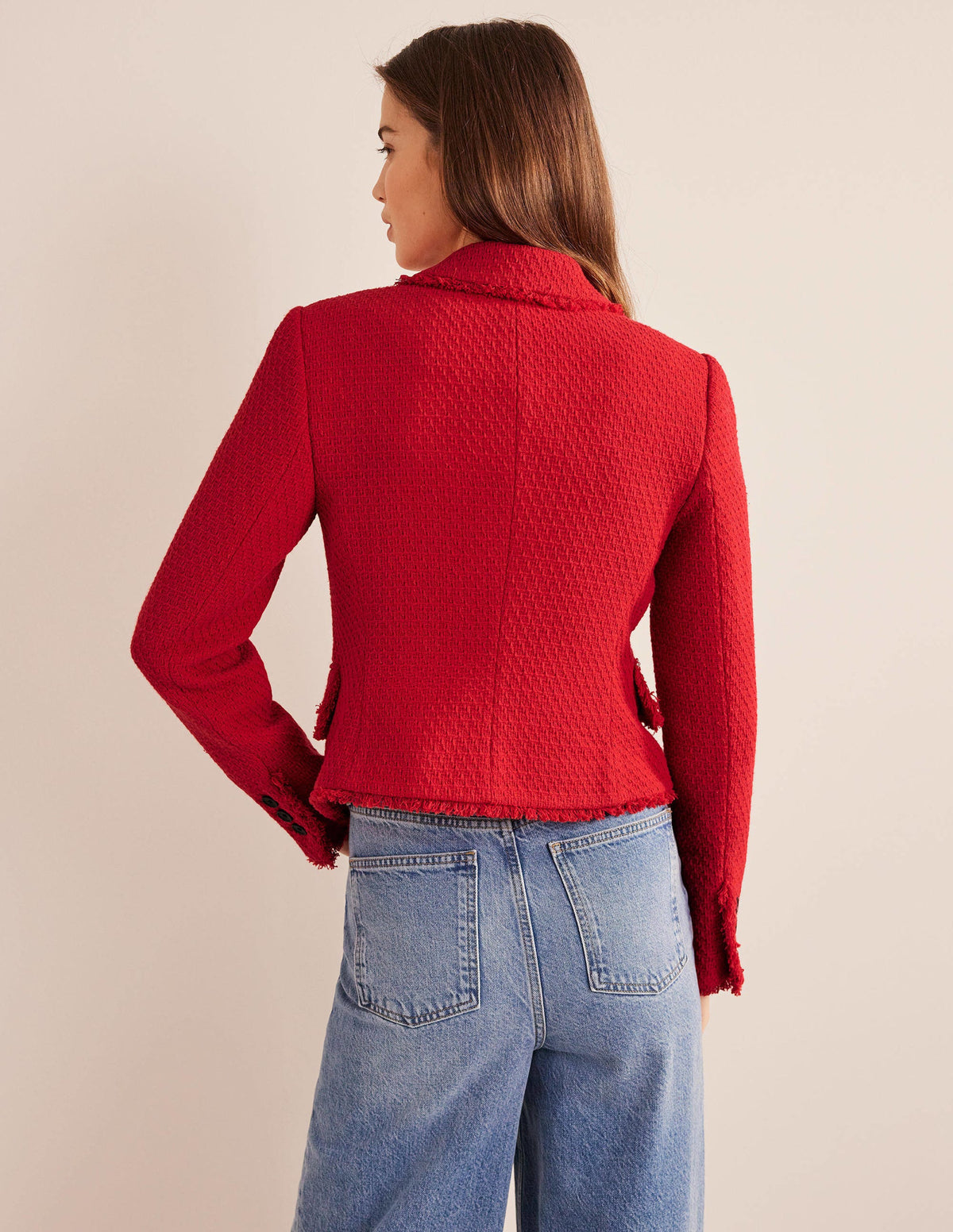 The York Cropped Cotton Blazer-Strawberry Tart - Image 3