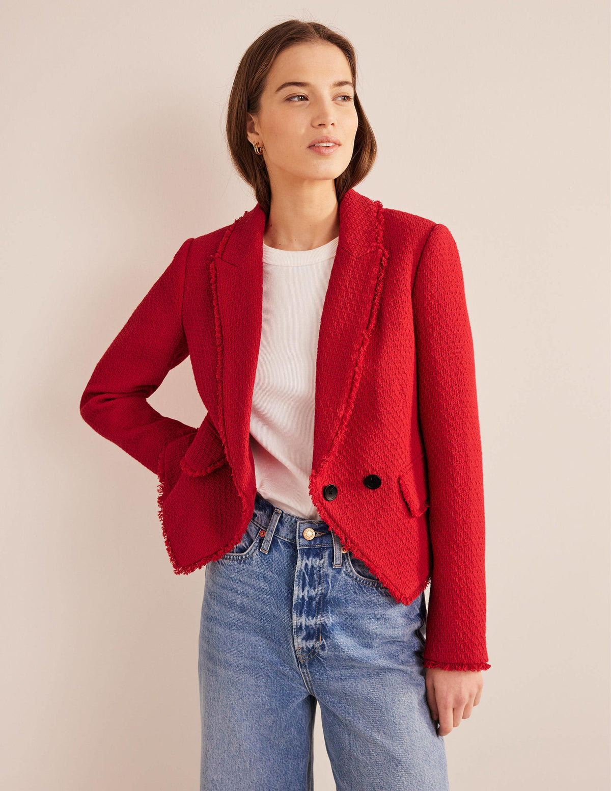 The York Cropped Cotton Blazer-Strawberry Tart-4