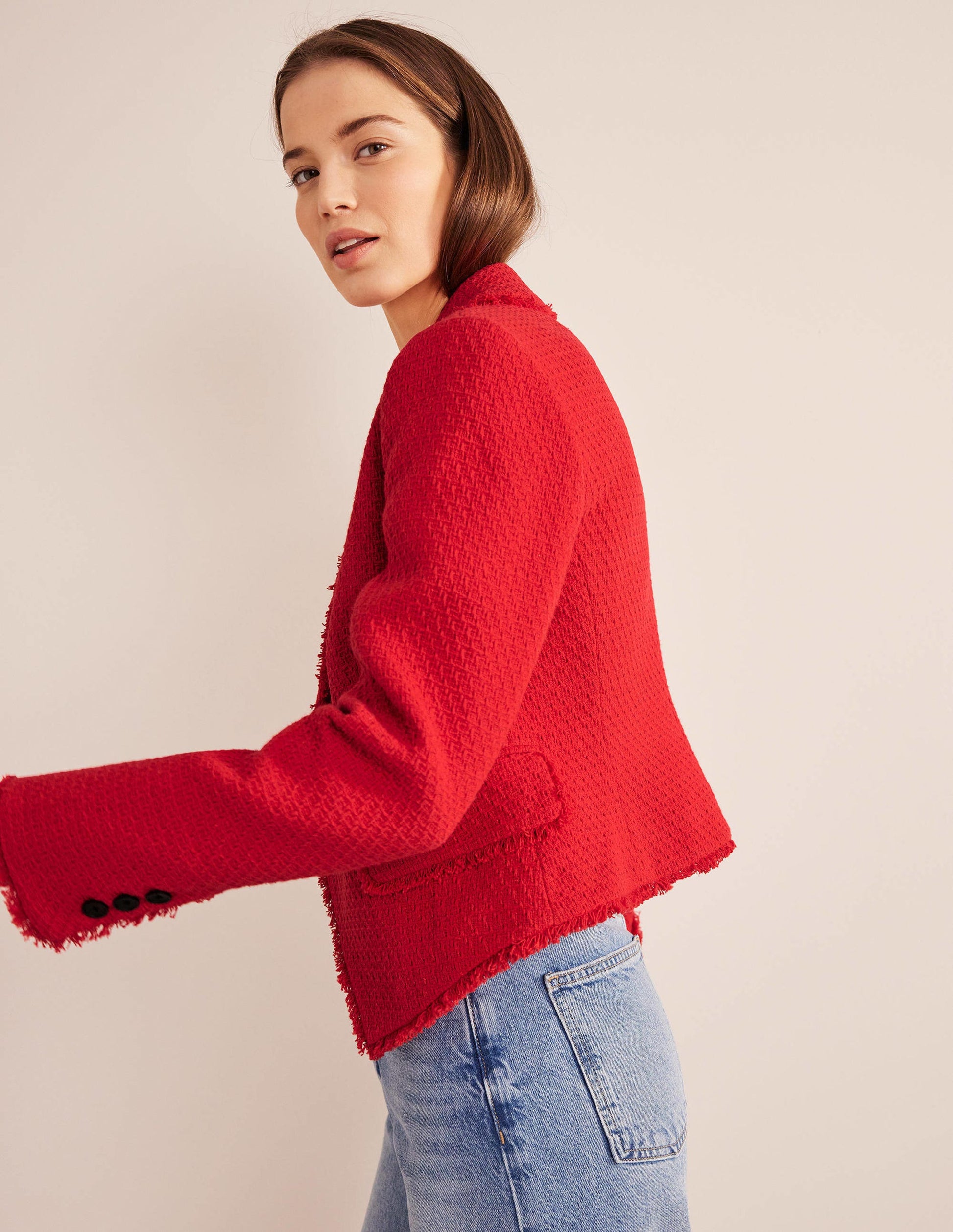 The York Cropped Cotton Blazer-Strawberry Tart-5