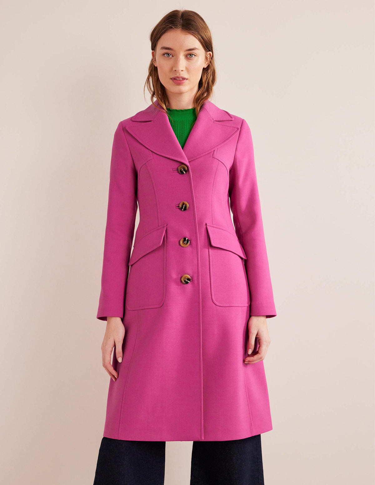Fitted Wool Blend Maxi Coat-Pink-2