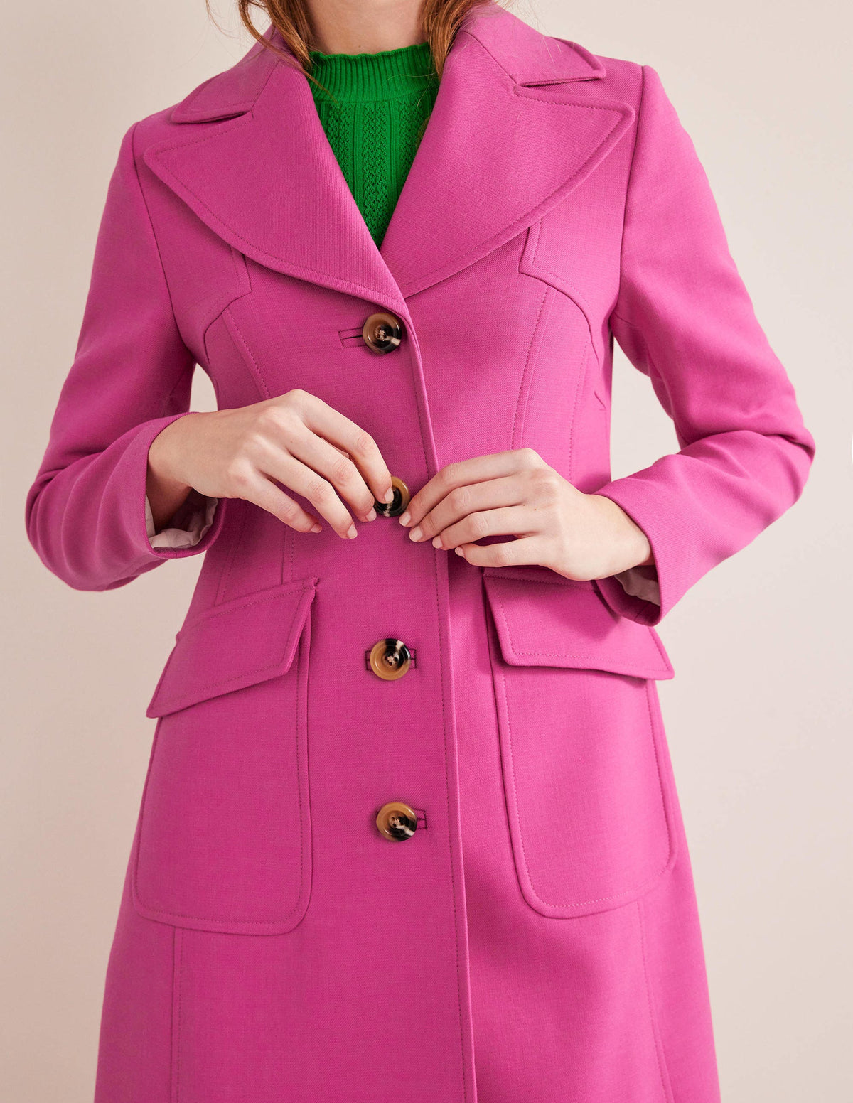 Fitted Wool Blend Maxi Coat-Pink-5