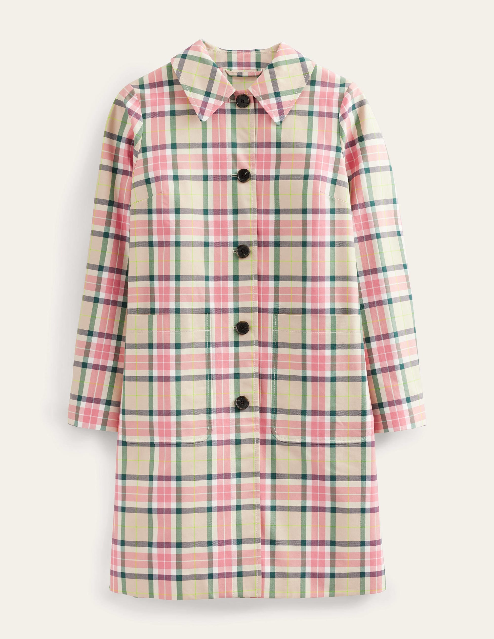 Collared Check Cotton Coat-Check - Image 5