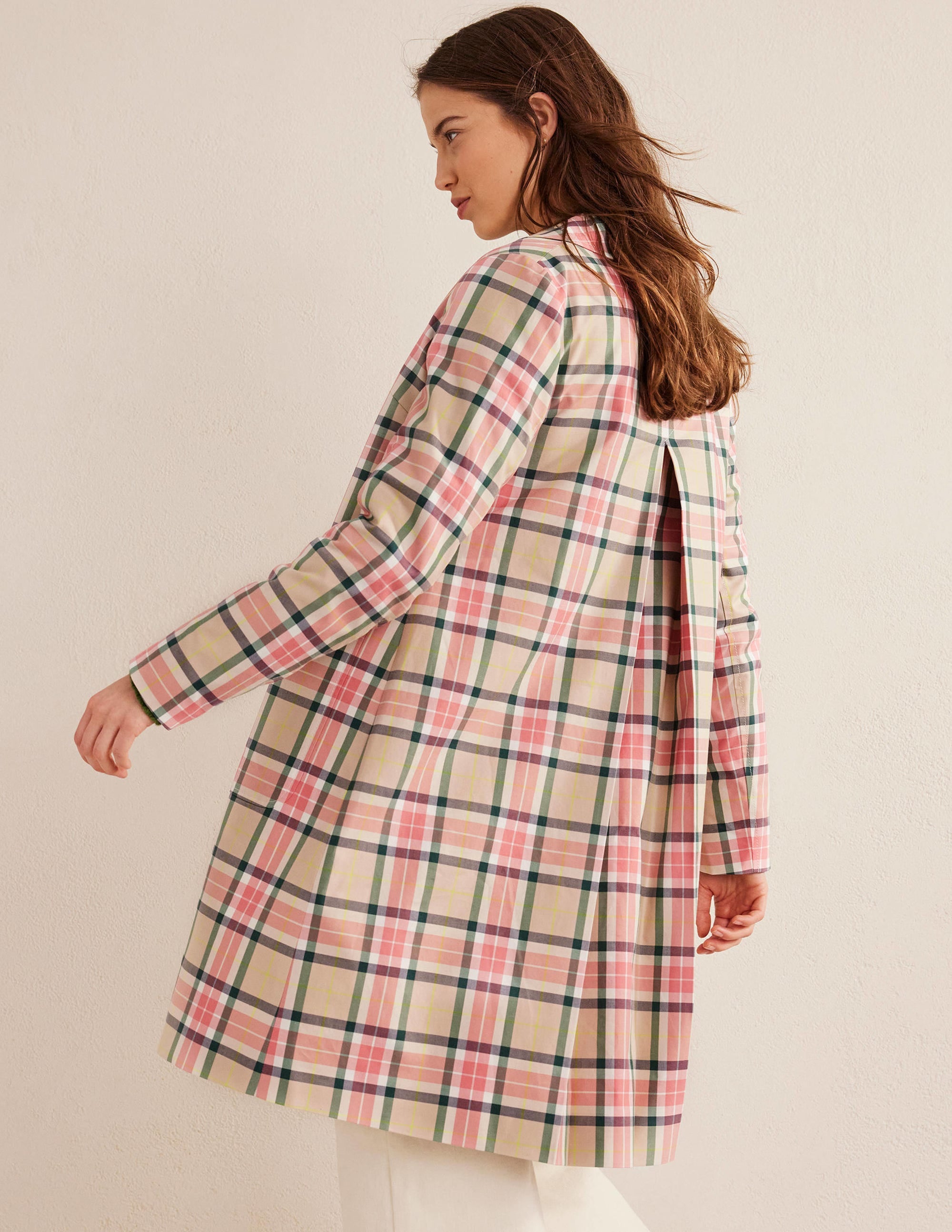 Collared Check Cotton Coat-Check - Image 4