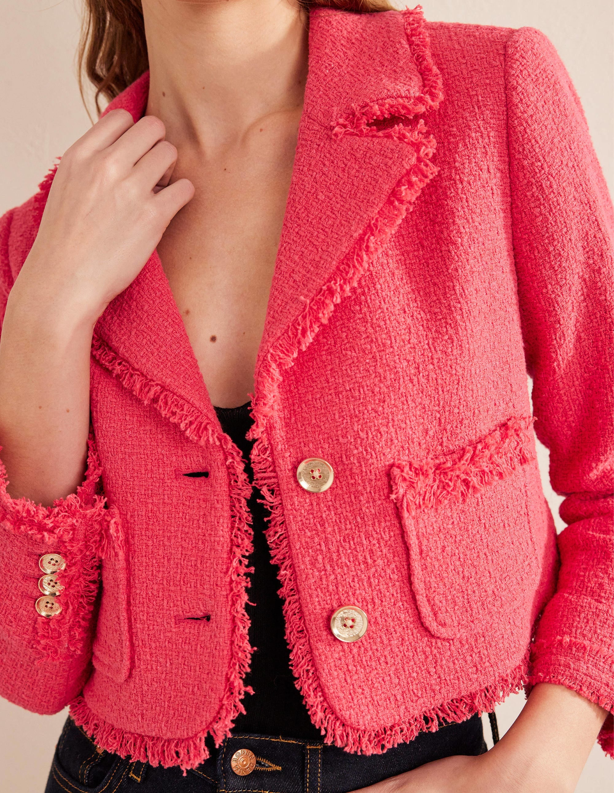 Textured Fitted Cropped Jacket-Coral - Image 2
