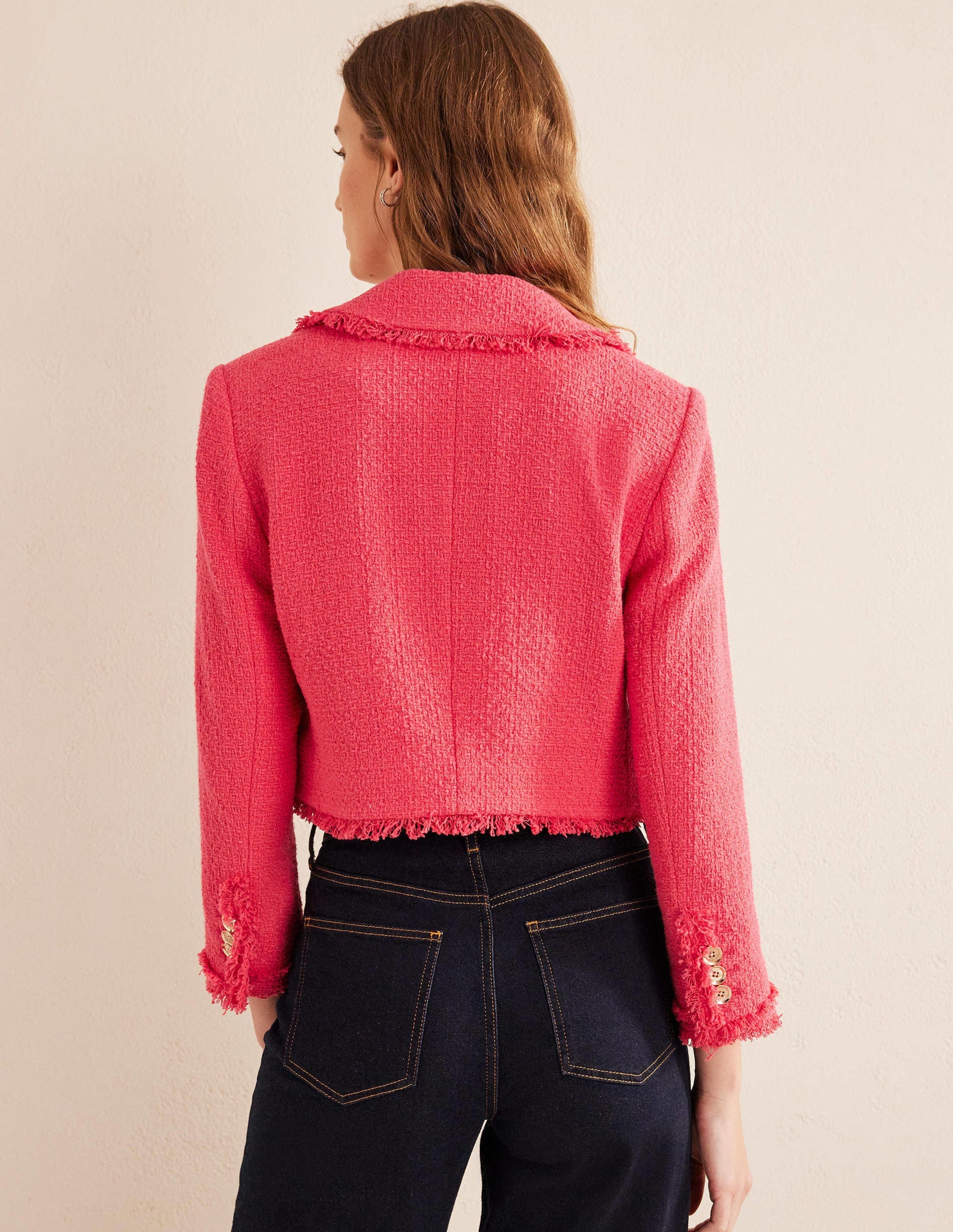 Textured Fitted Cropped Jacket-Coral-3