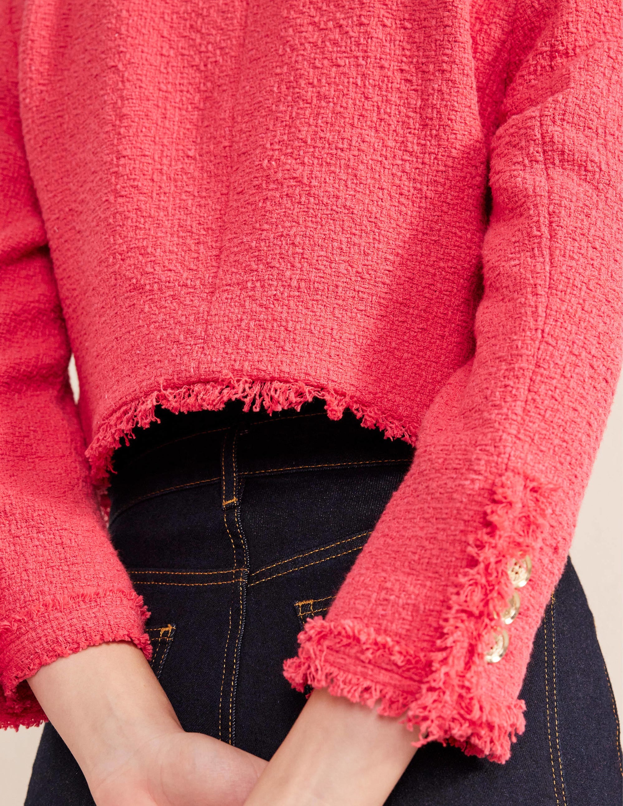 Textured Fitted Cropped Jacket-Coral - Image 5