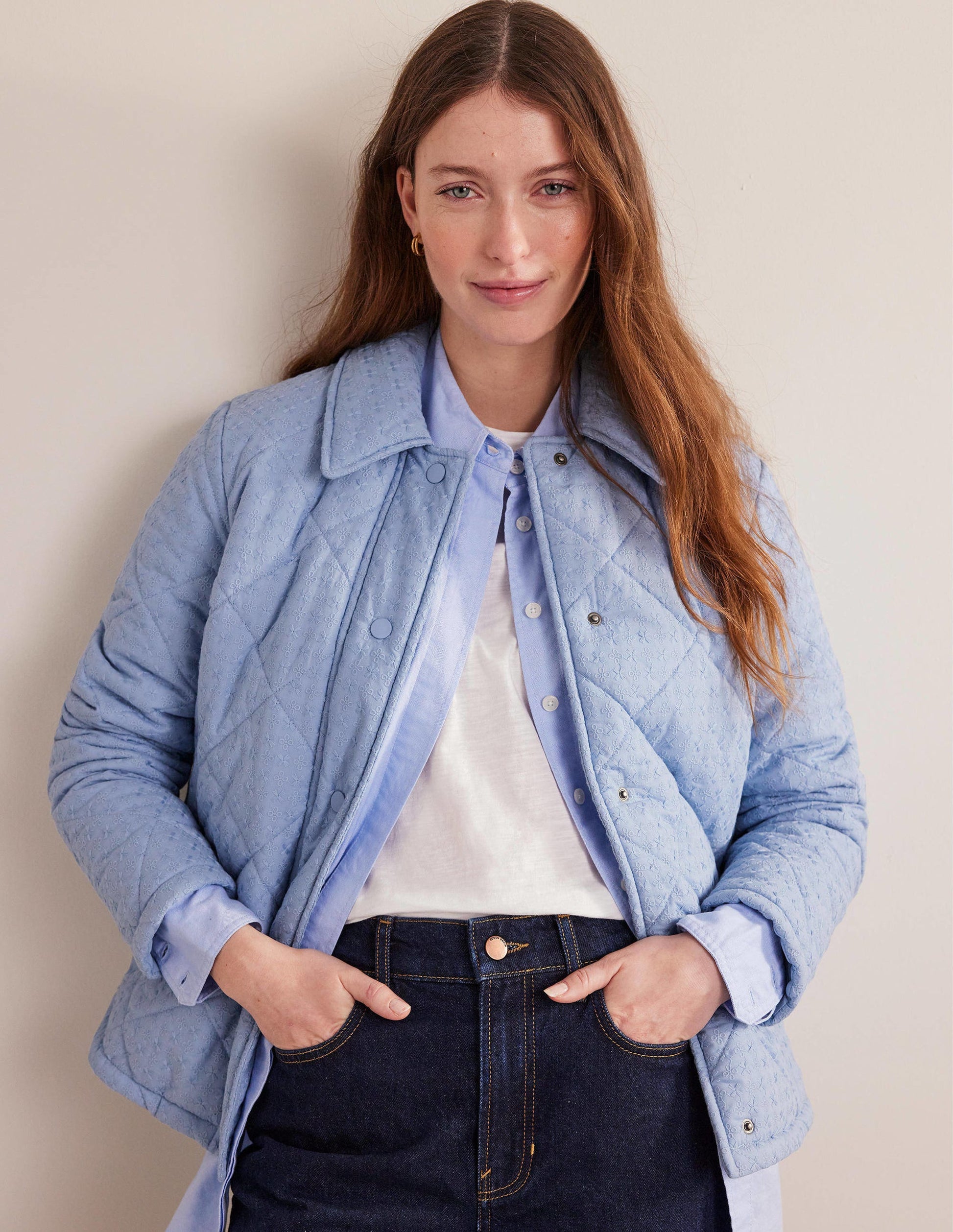 Broderie Quilted Cotton Jacket-Chambray-4