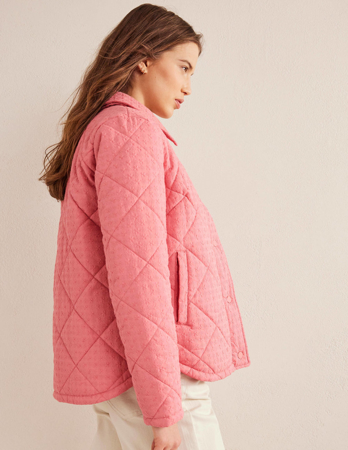 Broderie Quilted Cotton Jacket-Pink - Image 1