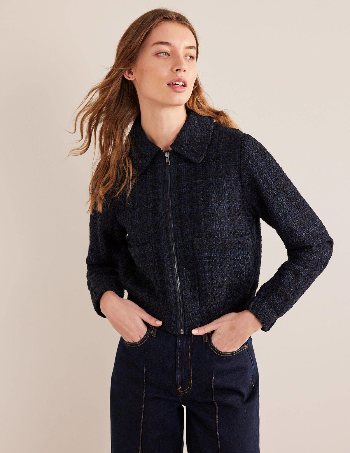 Textured Zip Through Jacket-Navy-1
