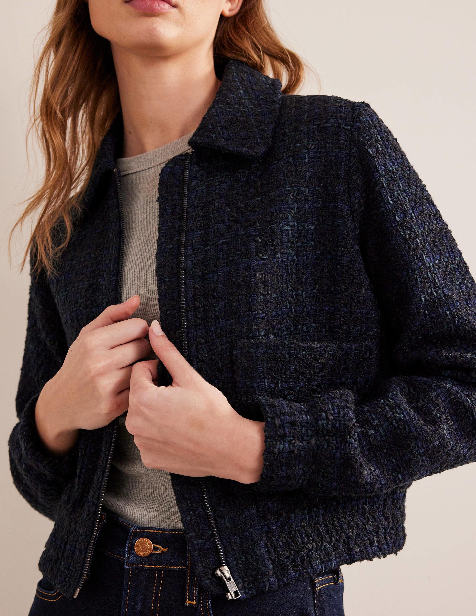 Textured Zip Through Jacket-Navy-2