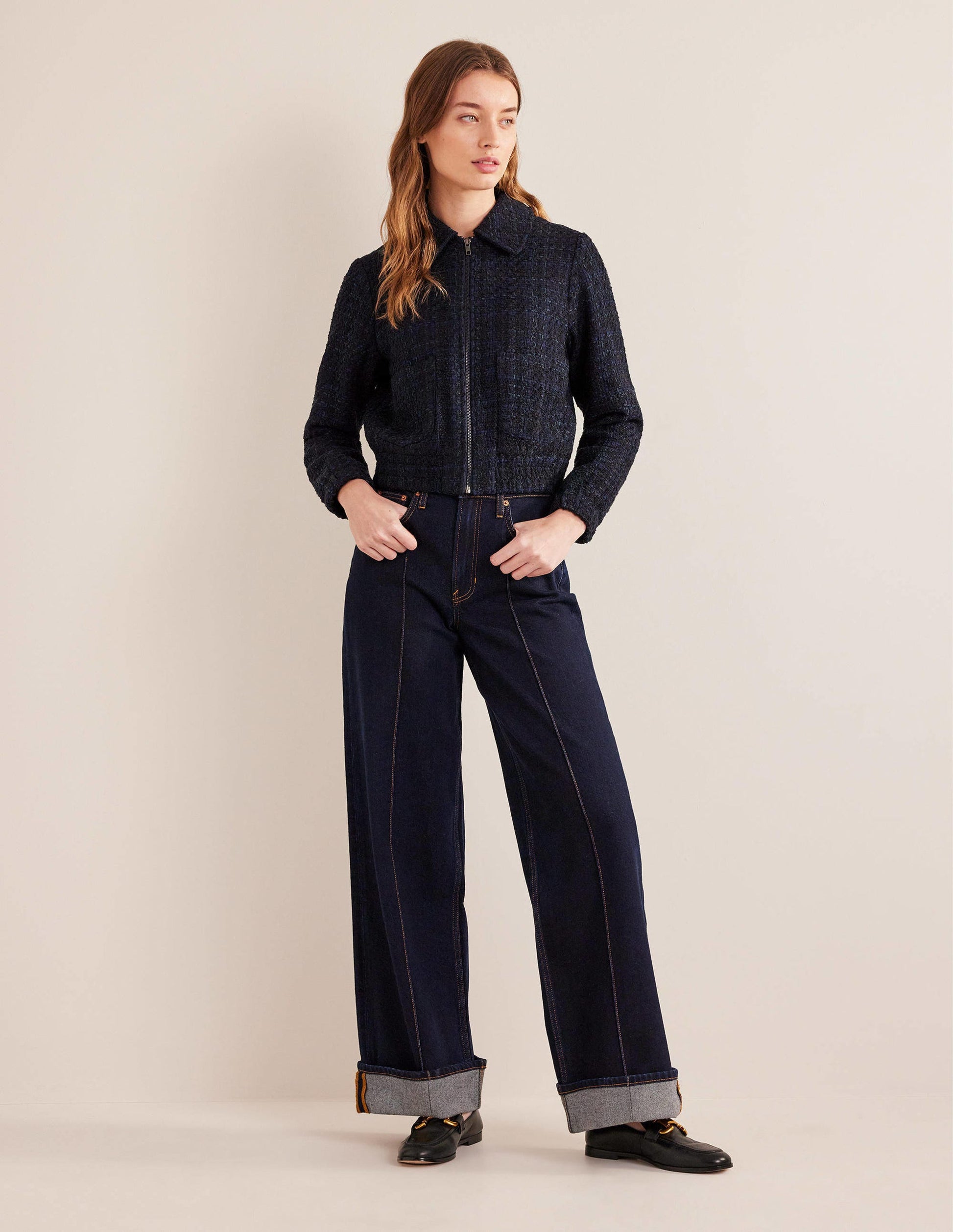 Textured Zip Through Jacket-Navy-5