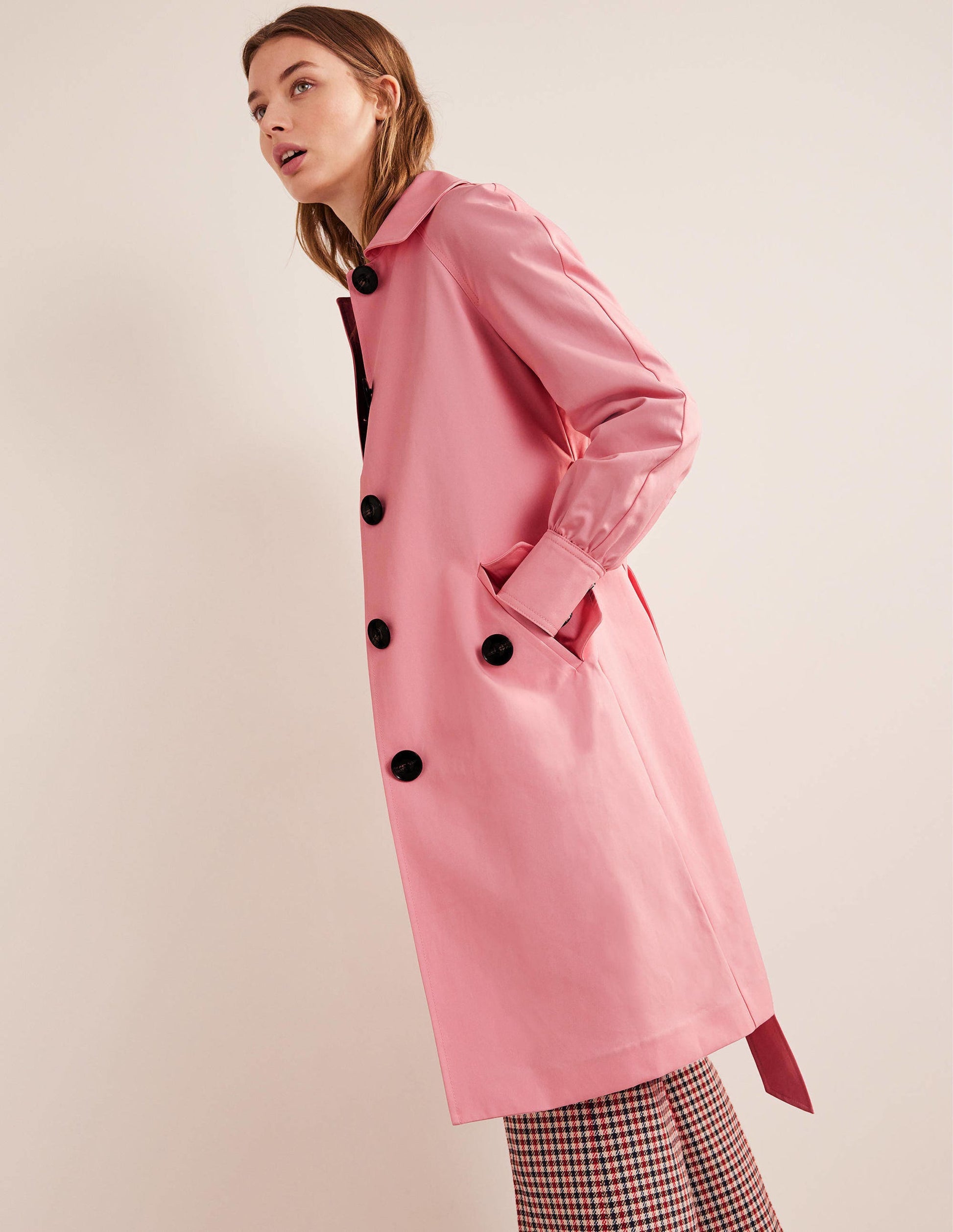 Belted Trench Coat-Pink-1