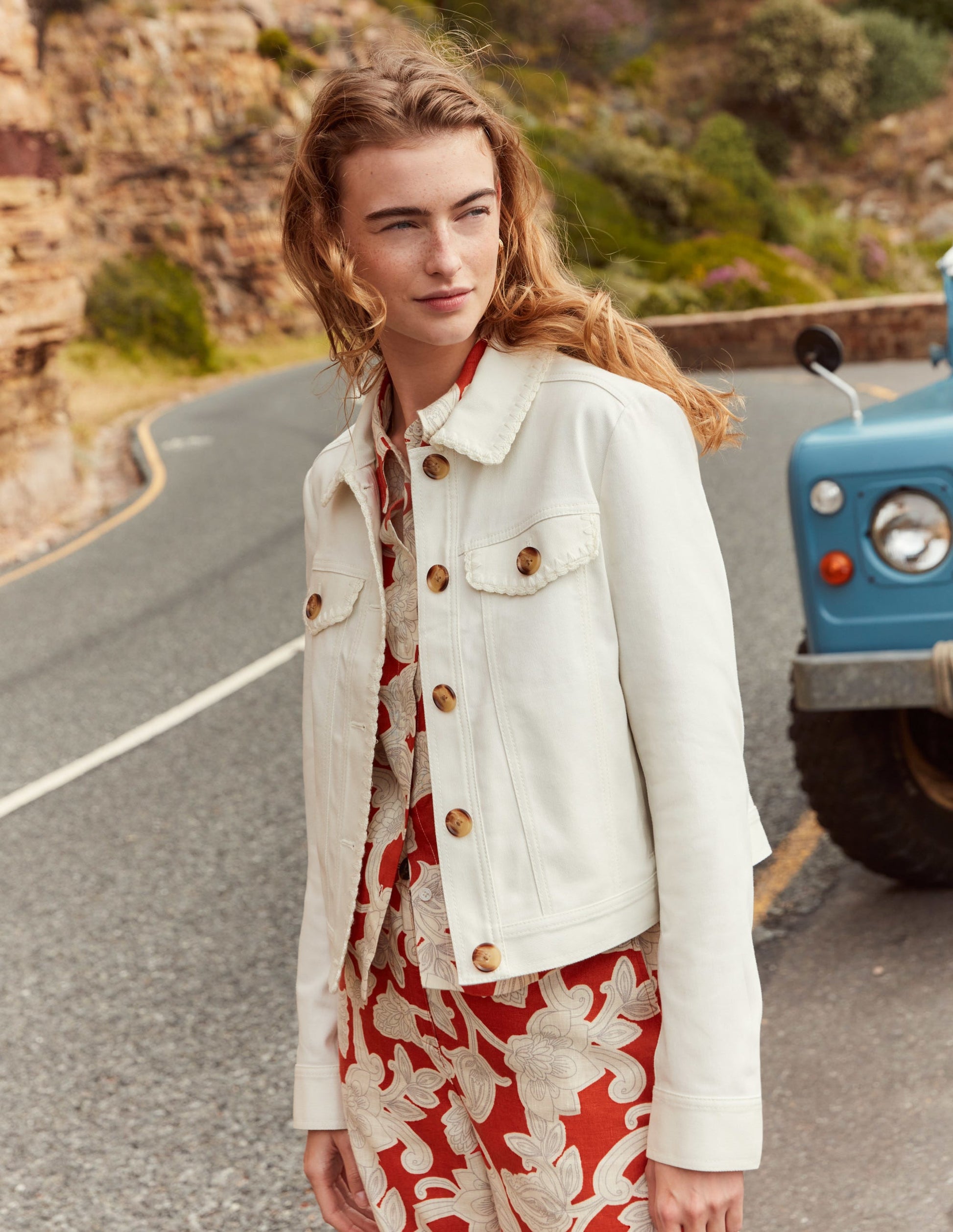 Crochet Trim Denim Jacket-Ecru-5