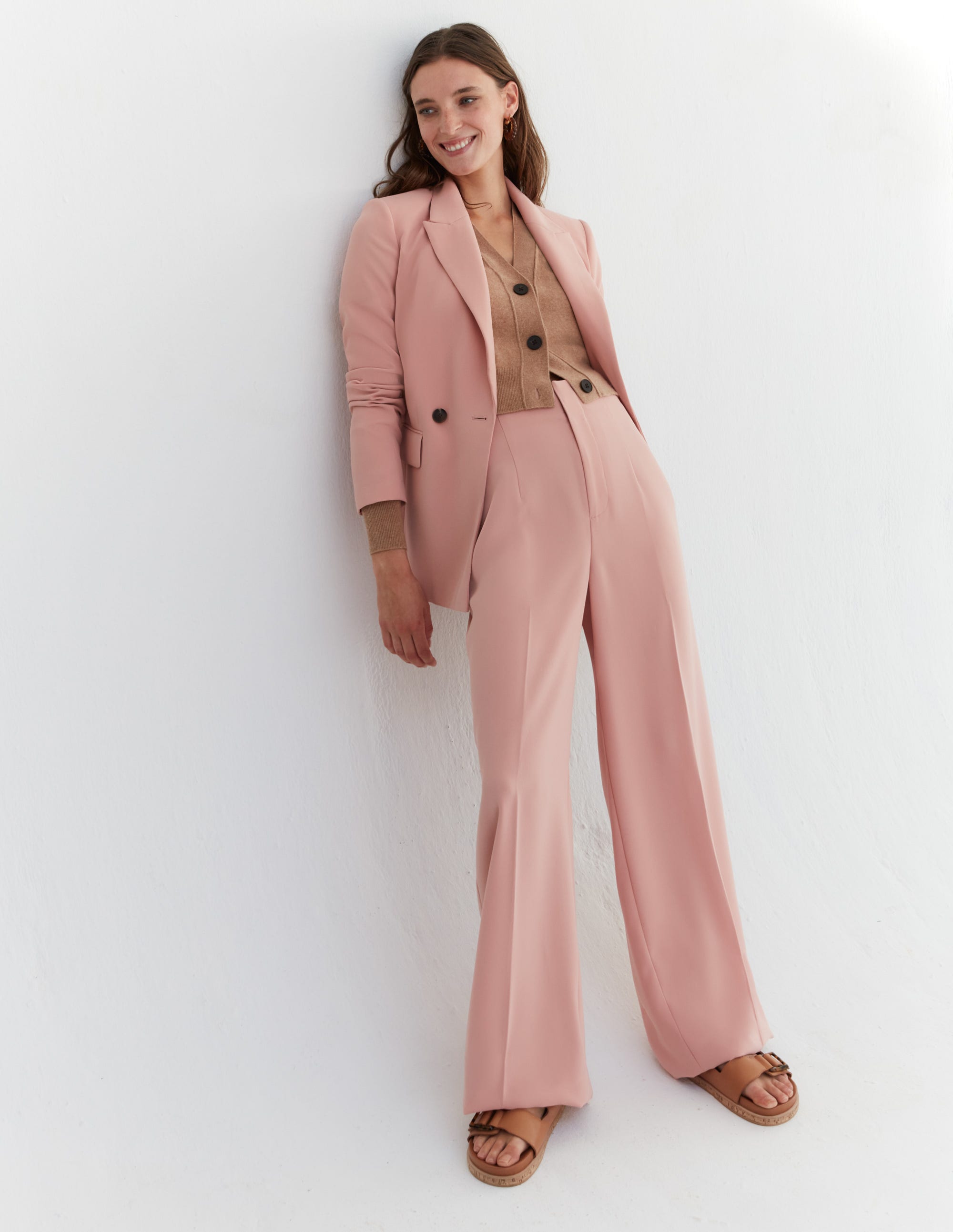 Double Breasted Crepe Blazer-Rose Pink - Image 7
