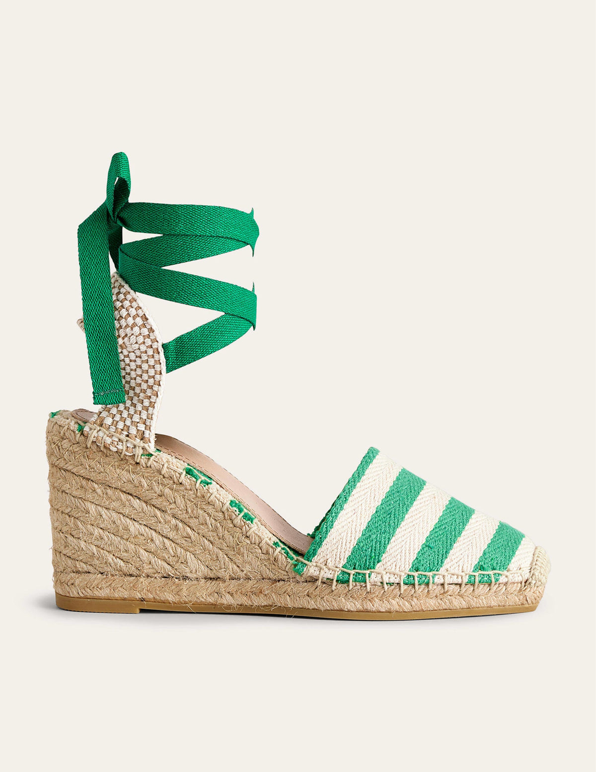 Esme Espadrille Wedges-Green Stripe - Image 1