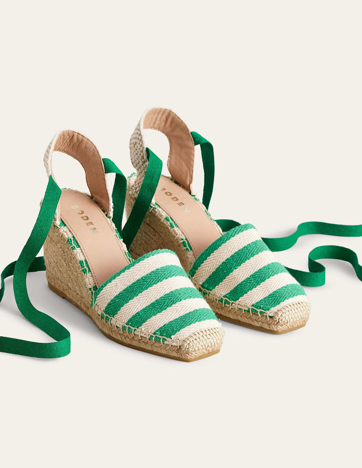 Esme Espadrille Wedges-Green Stripe - Image 2