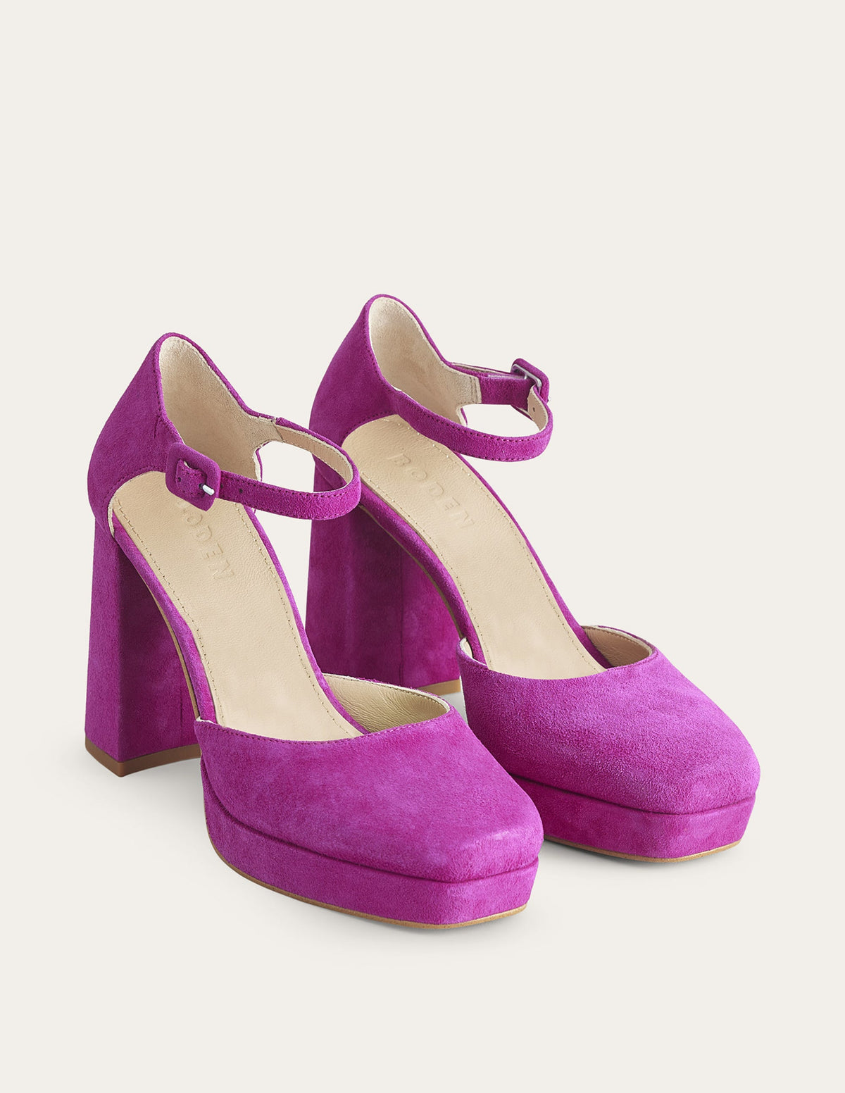 Closed-Toe Heeled Platforms-Deep Rose Violet Suede - Image 2