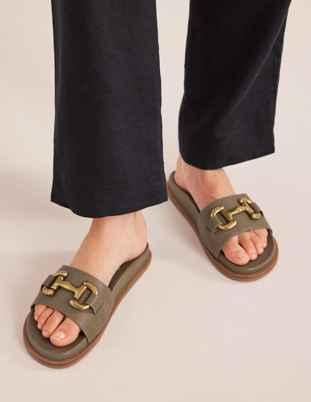 Iris Snaffle Slider Sandals-Deep Olive - Image 1