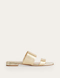 Two Strap Sandals-Gold Metallic Tumbled Leather