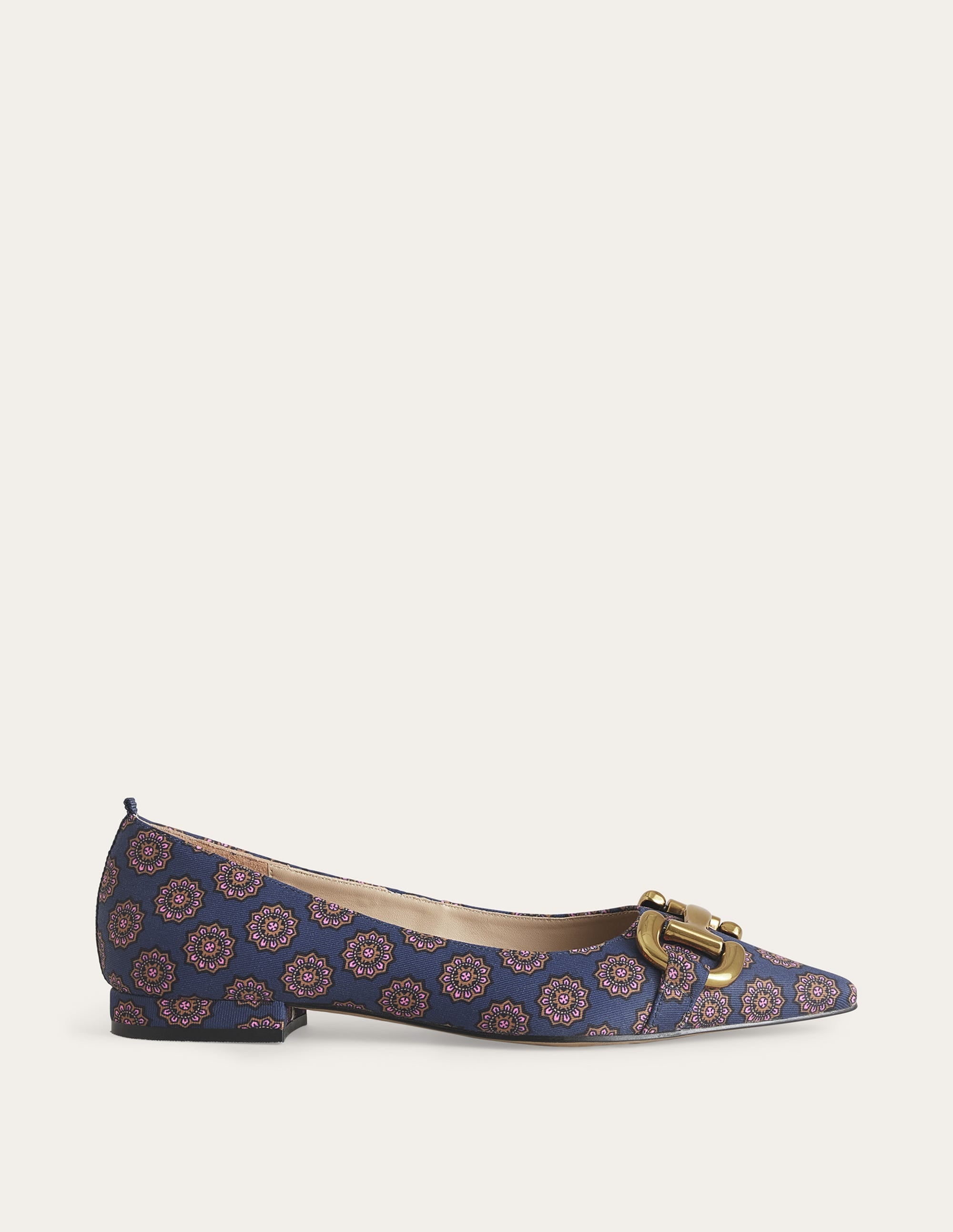 Snaffle Trim Ballet Flats-French Navy, Sunflower Geo - Image 1
