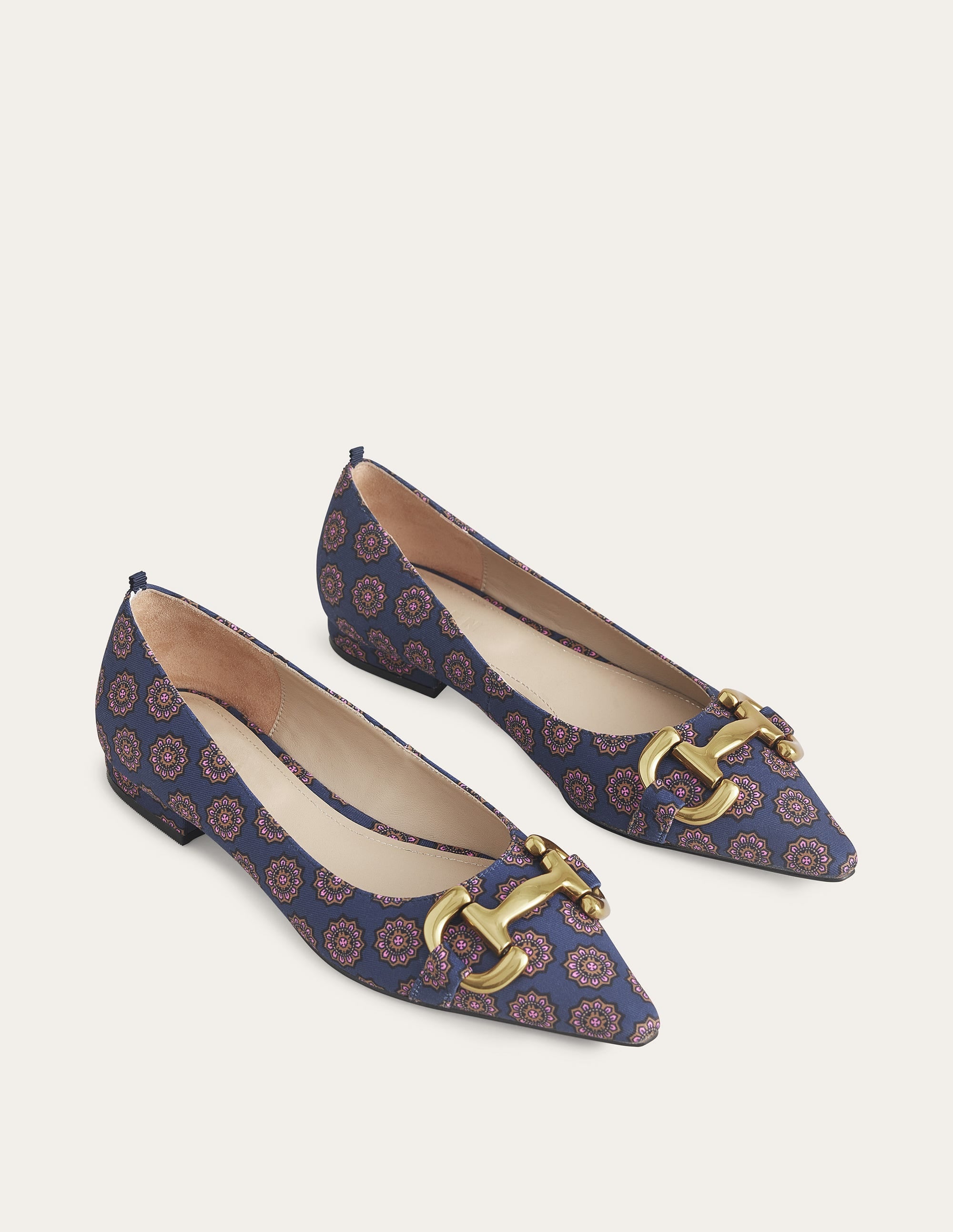 Snaffle Trim Ballet Flats-French Navy, Sunflower Geo - Image 2