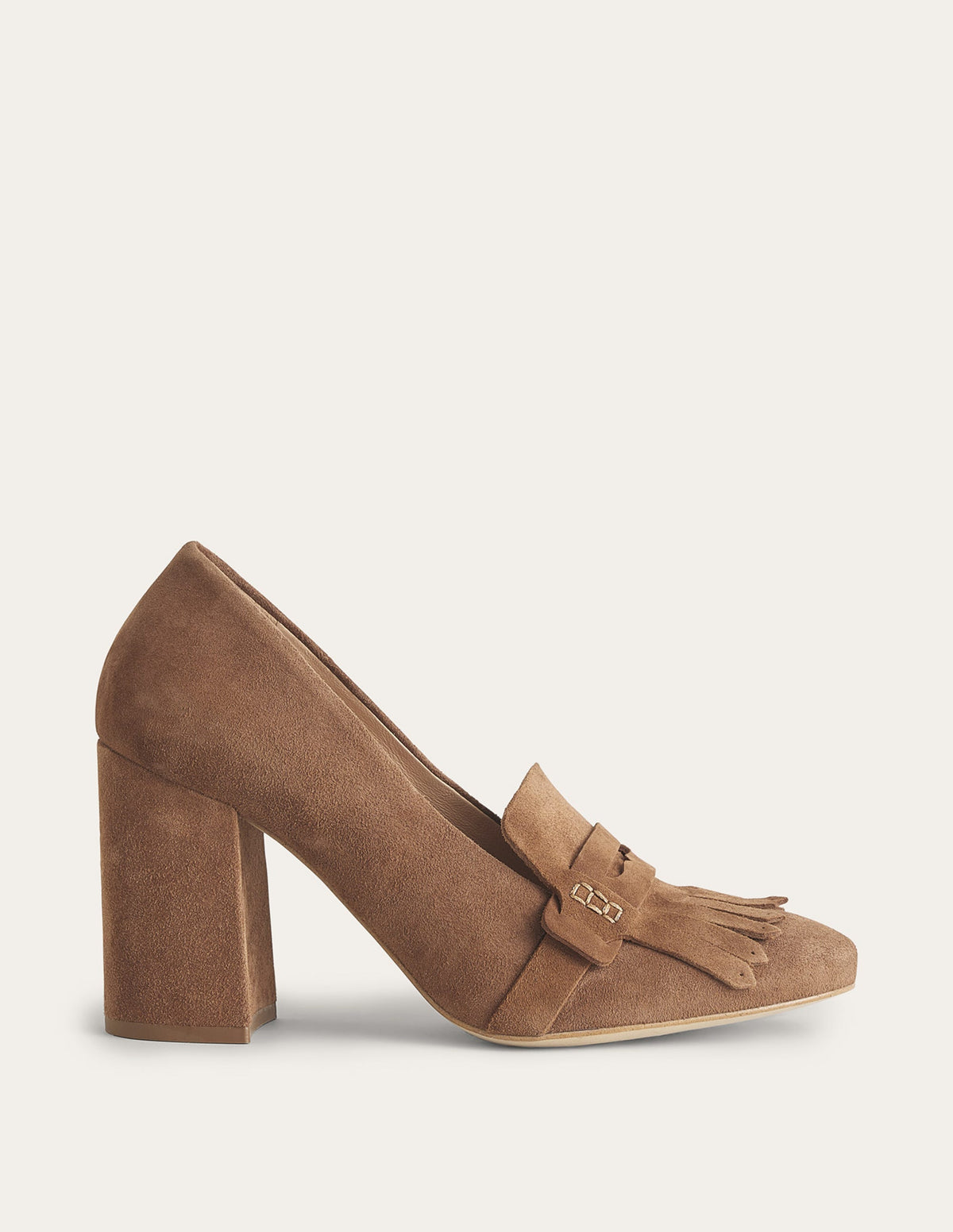 Ghillie Detail Heeled Loafers-Golden Brown Suede - Image 1