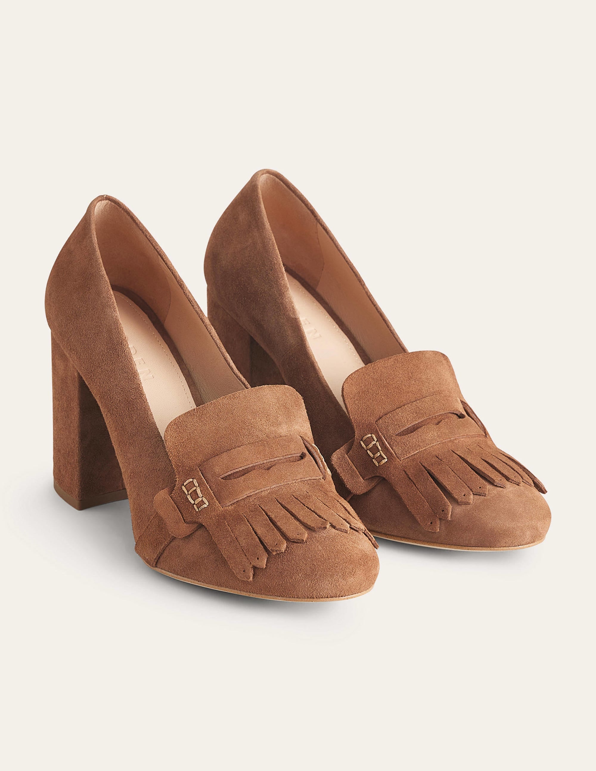 Ghillie Detail Heeled Loafers-Golden Brown Suede - Image 2
