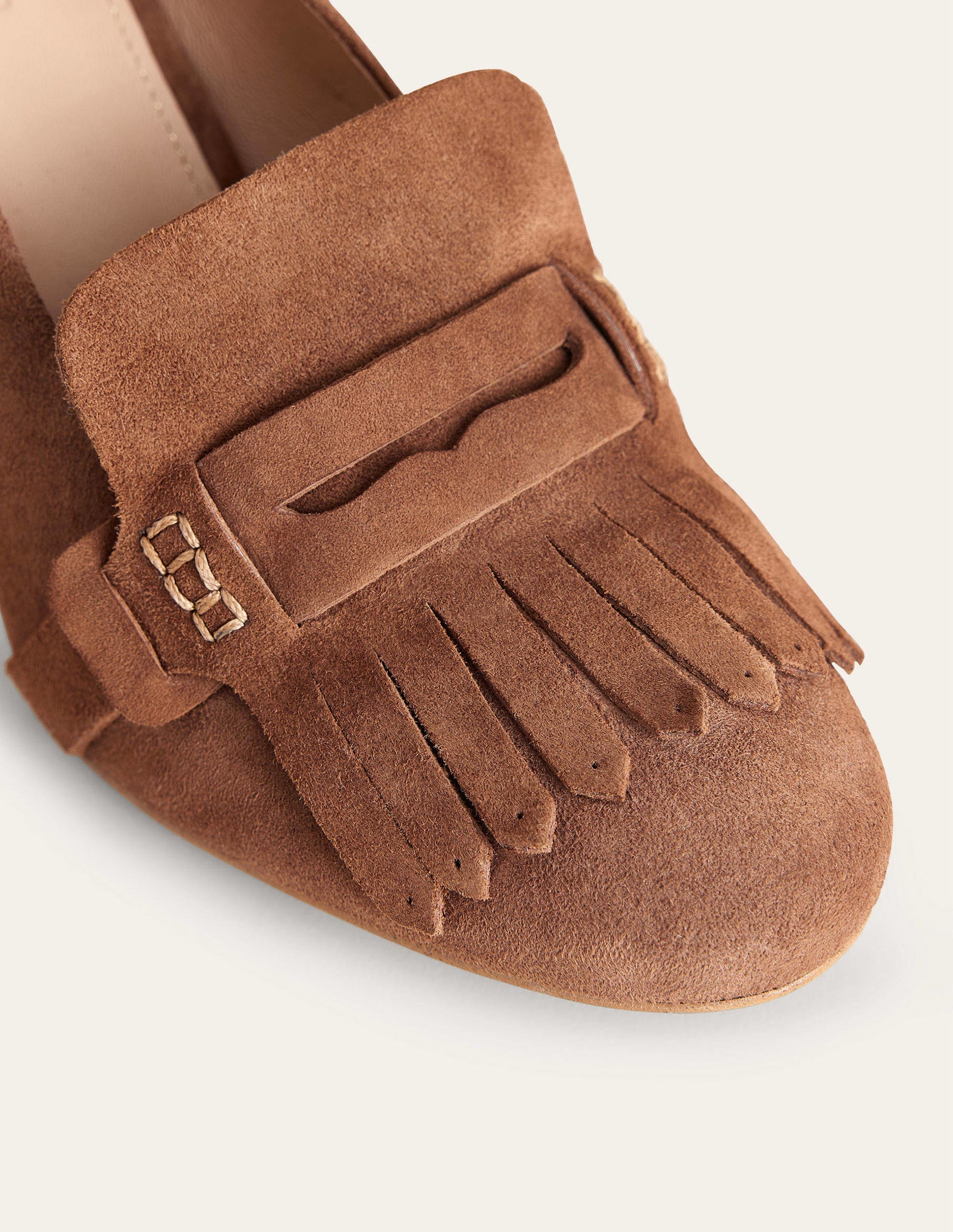 Ghillie Detail Heeled Loafers-Golden Brown Suede-3